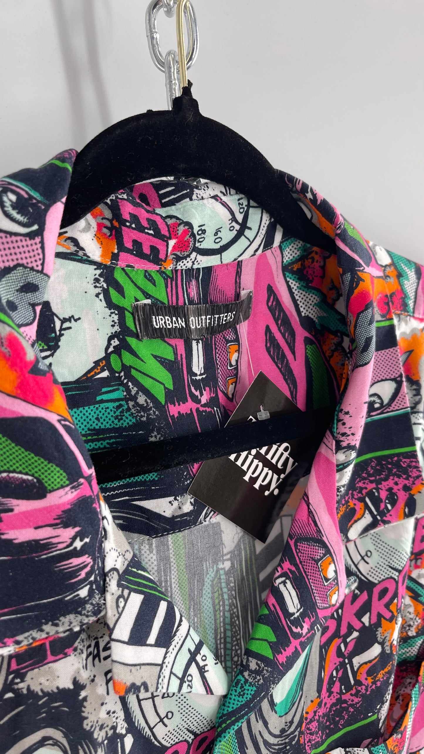 Urban Outfitters Comic Book/Strip Colorful Viscose Button Front (XL)
