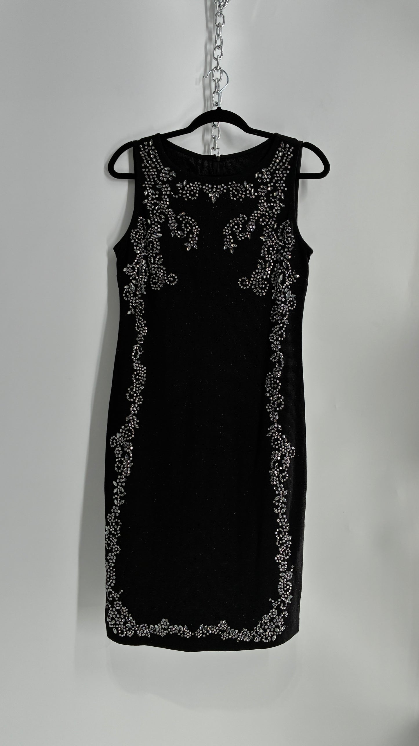 Vintage ST JOHN Black Metallic Wool Knit Dress with Silk Blend Lining and Rhinestone Embellishments (6)