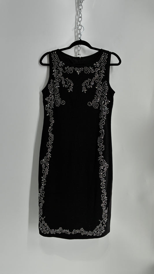 Vintage ST JOHN Black Metallic Wool Knit Dress with Silk Blend Lining and Rhinestone Embellishments (6)