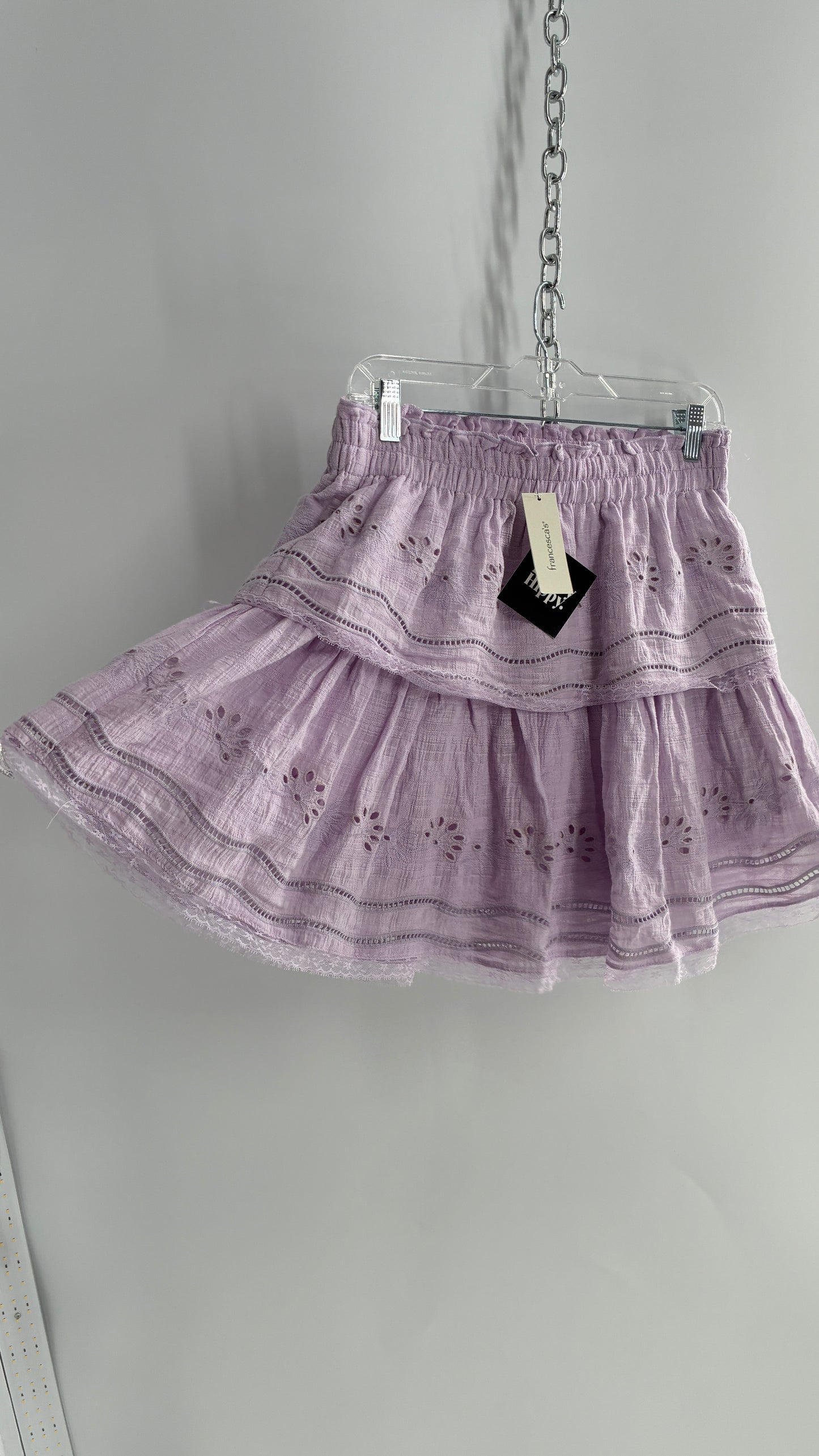 Francesca’s Lavender Lilac Tiered Ruffle Mini Skirt with Tags Attached (Large)