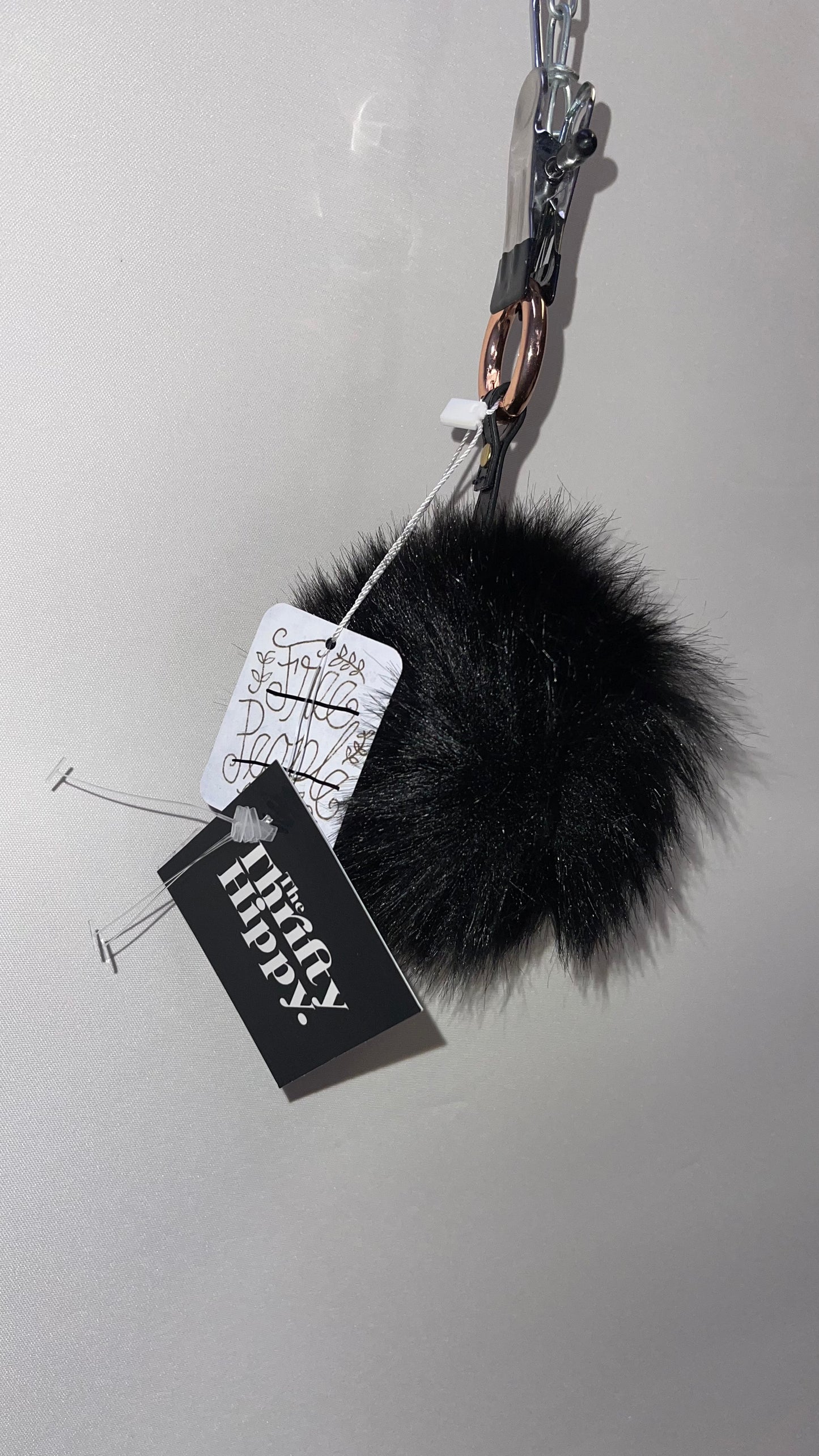 Free People Black Pom Pom Keychain with Star Strap