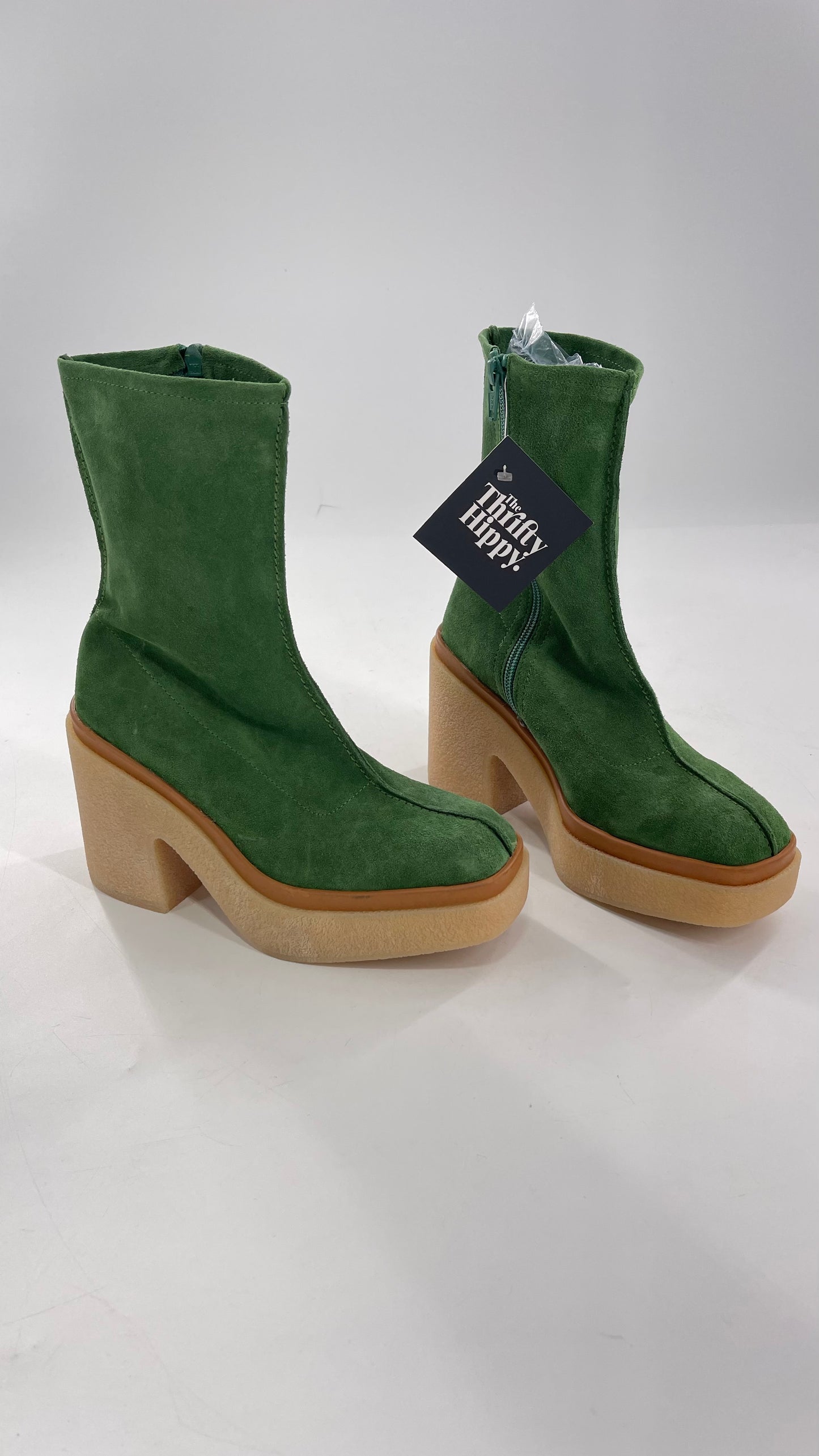 Free People Green Gigi Suede Leather Rubber Heel Boot (36.5)