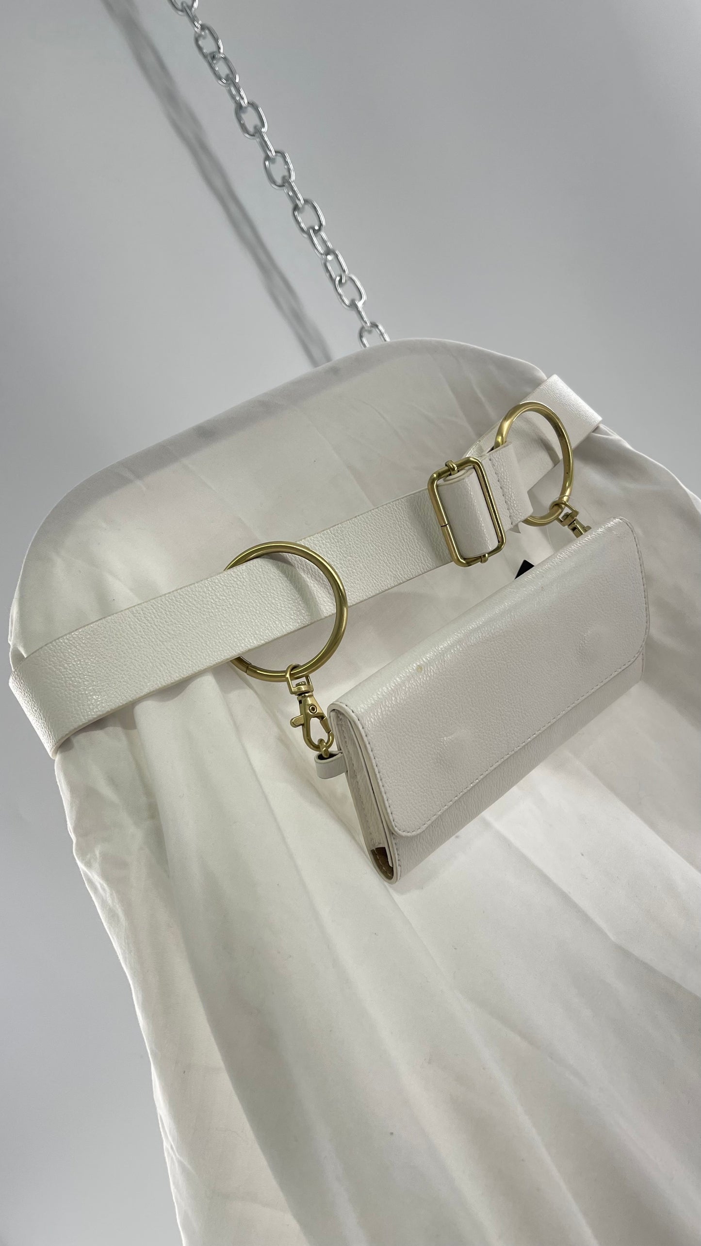 Anthropologie White Belt Bag with Gold Hoops