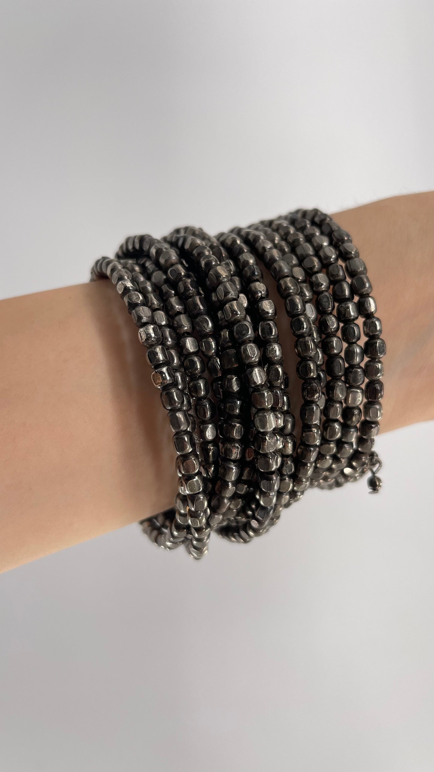 Vintage Gunpowder Metal Stone Wrap Around Bangle Bracelet
