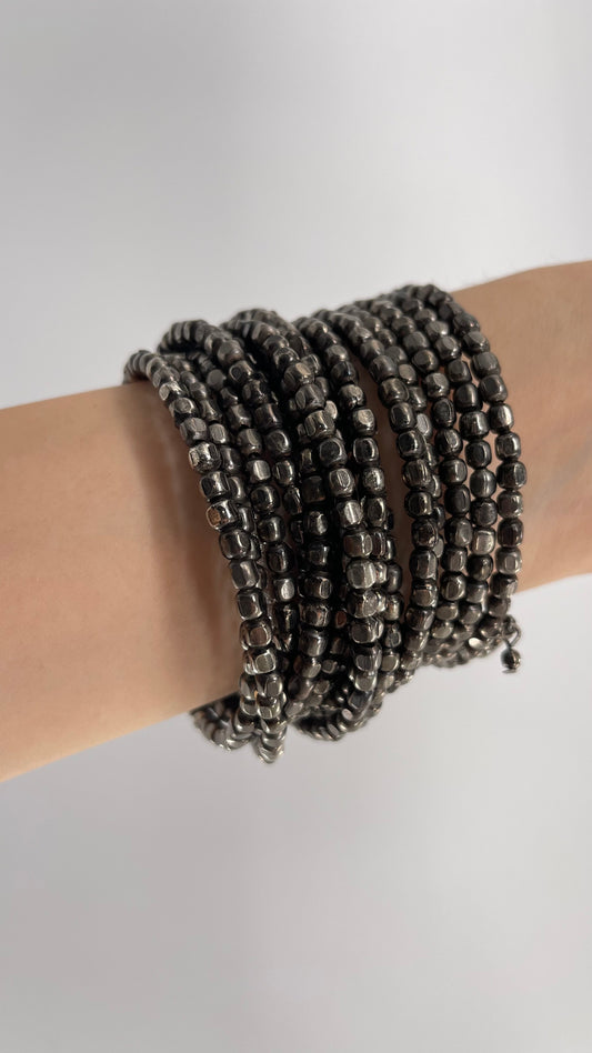 Vintage Gunpowder Metal Stone Wrap Around Bangle Bracelet