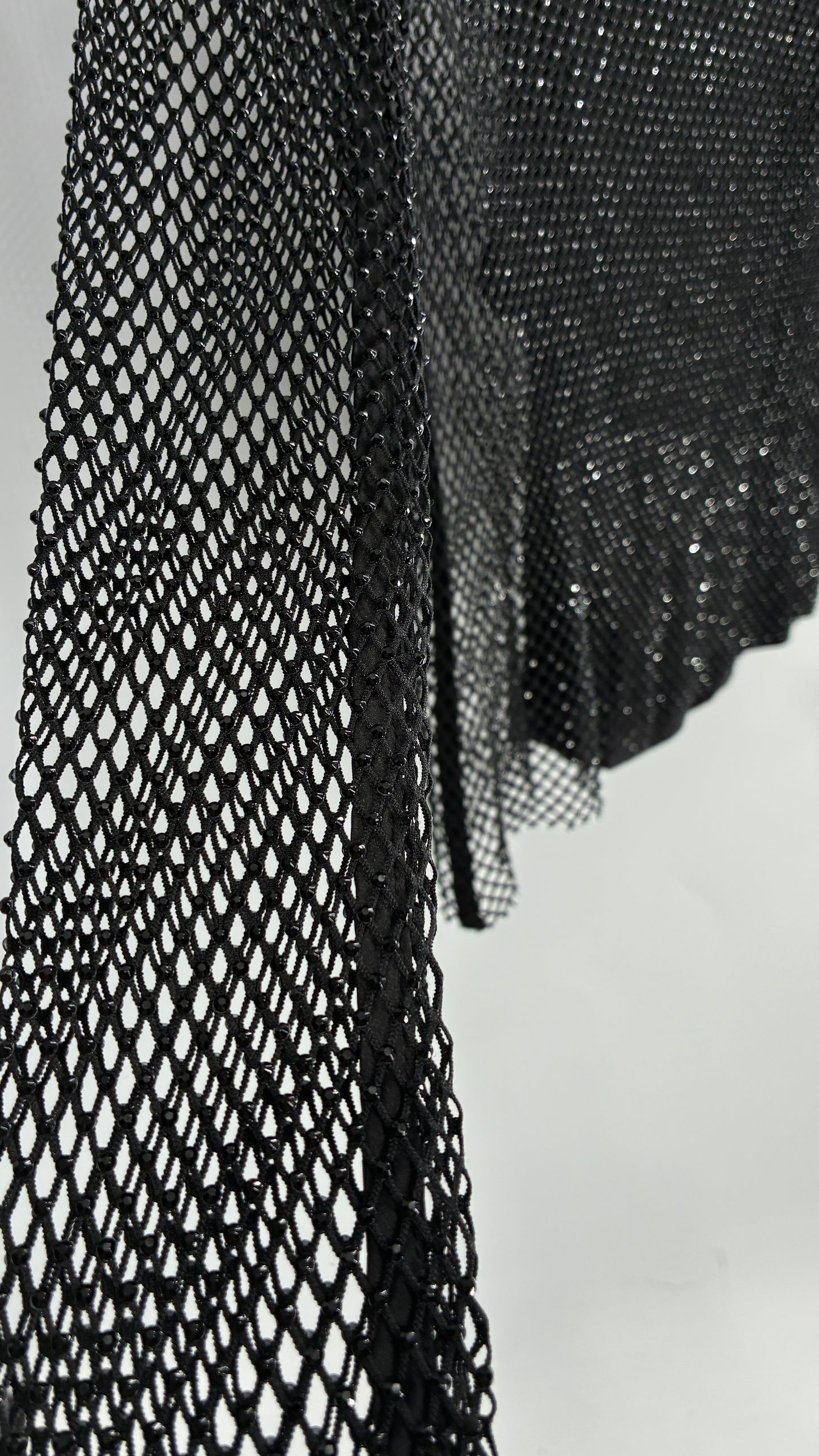 Anthropologie Black Rhinestone Heavy Mesh Long Sleeve with Camisole (Small)