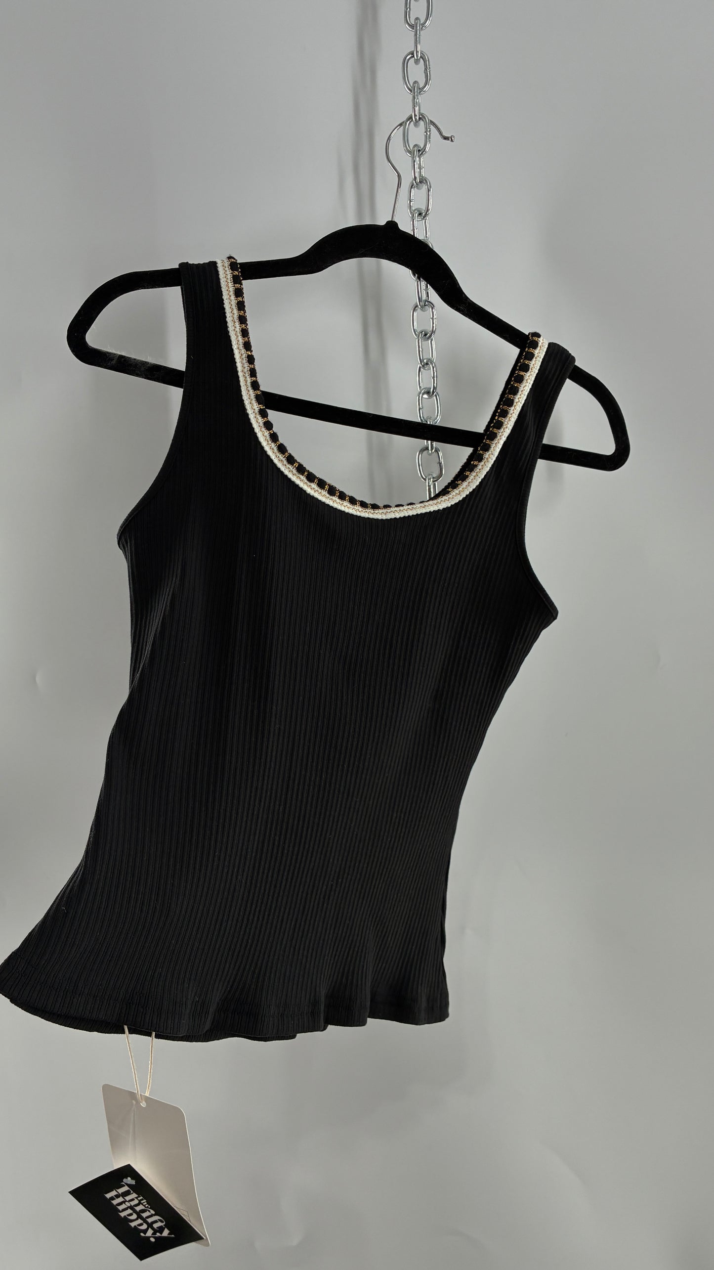 MOTF Black Ribbed Camisole with Embroidered Neckline and Tags Attached (Medium)