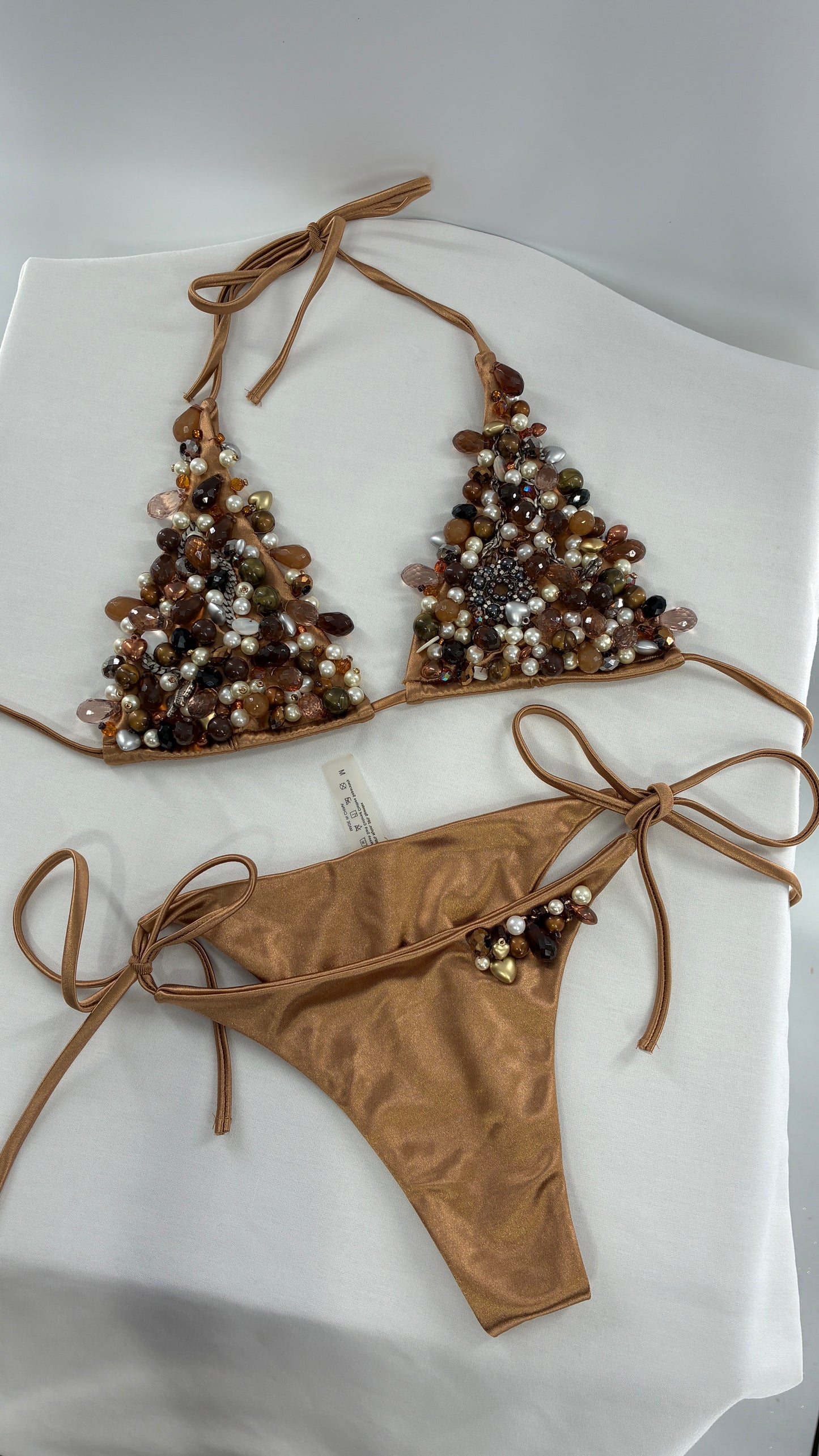 Handmade, Bronze and Beaded Swimsuit (Medium)