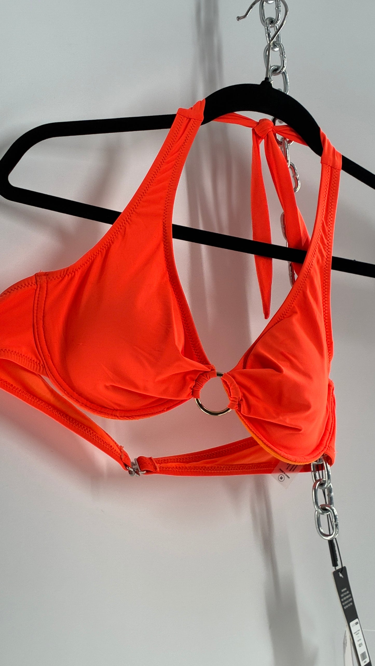 FASHION NOVA Neon Orange Underwire Swim Halter with Tags Attached (Medium)