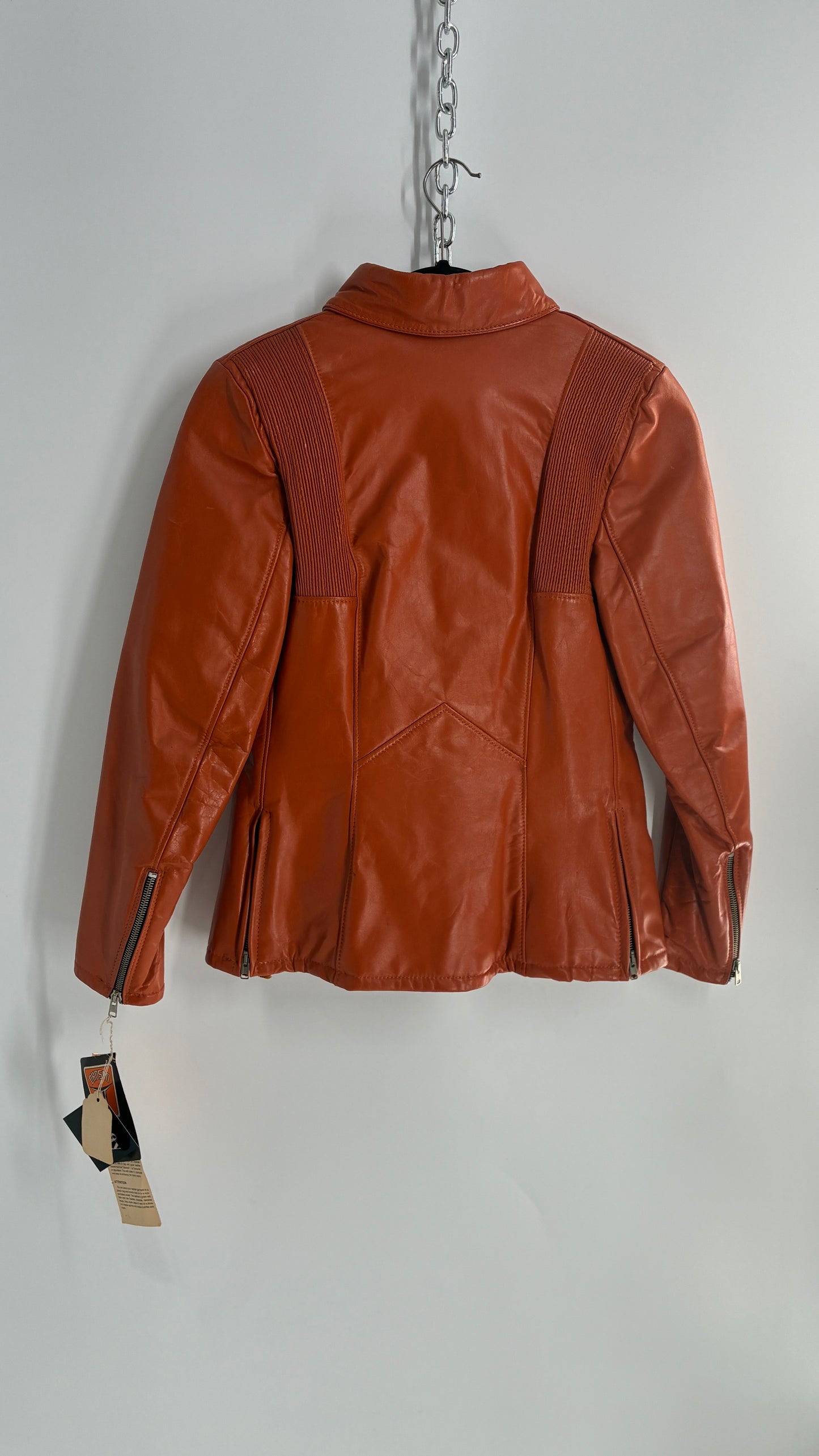 Deadstock Vintage 1970s DROSPO Orange Genuine Leather Fitted Jacket (12)