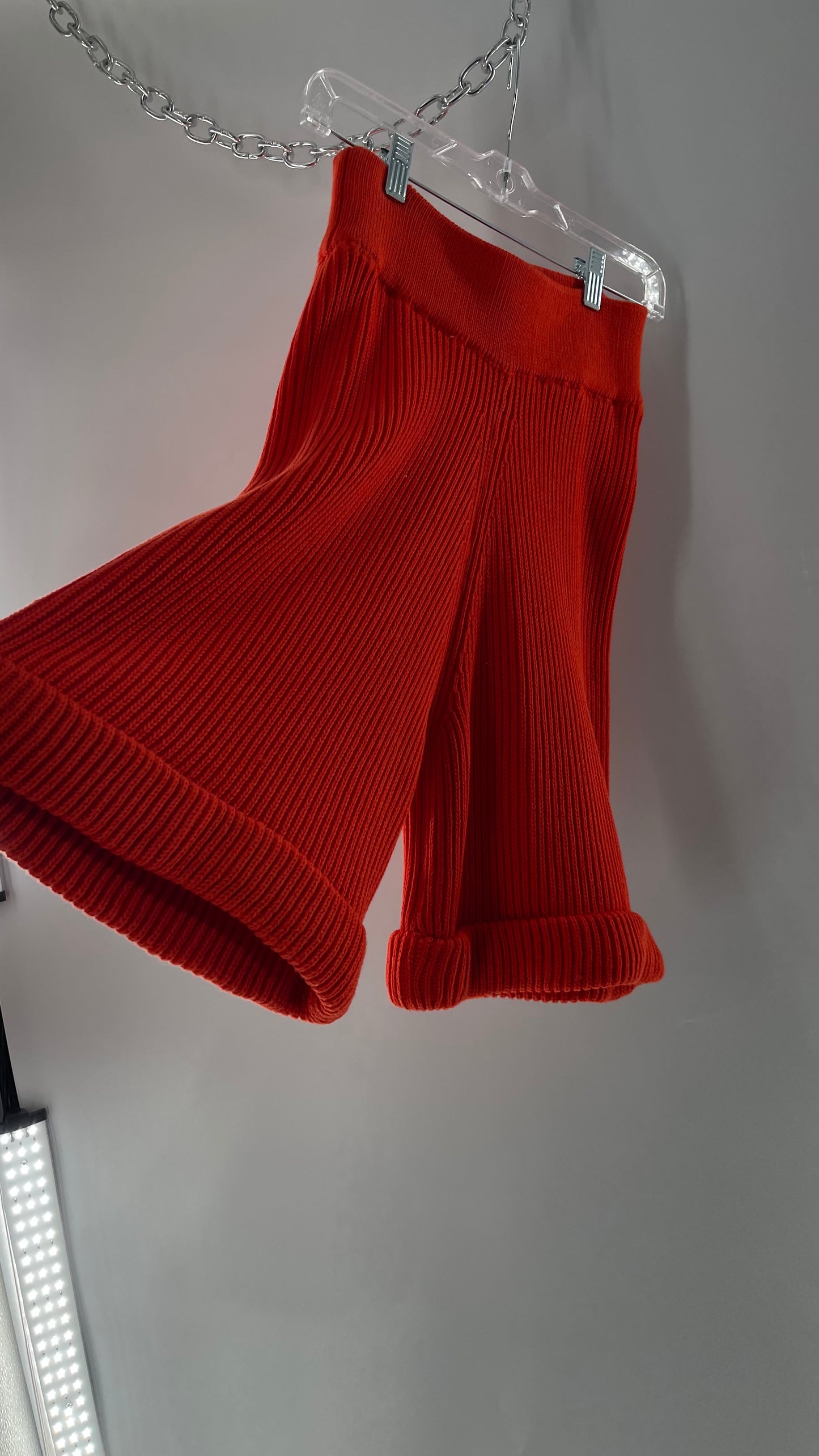 Free People Orange Red Thick Knit Cartoon High Waist Flare Shorts (XS)