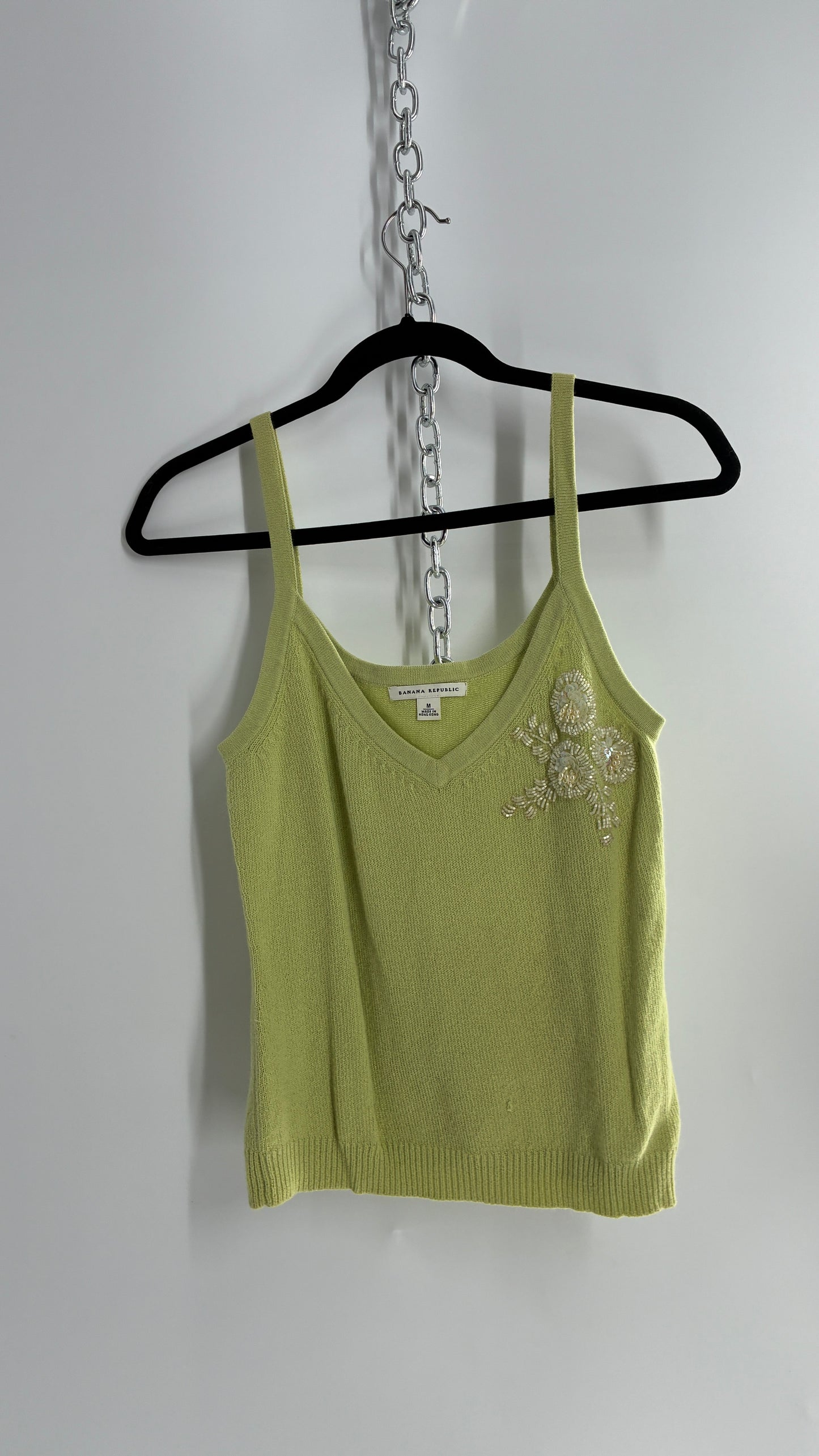 Vintage Banana Republic Bedazzled, Beaded Lime Green Cardigan and Knit Tank Set (Medium)
