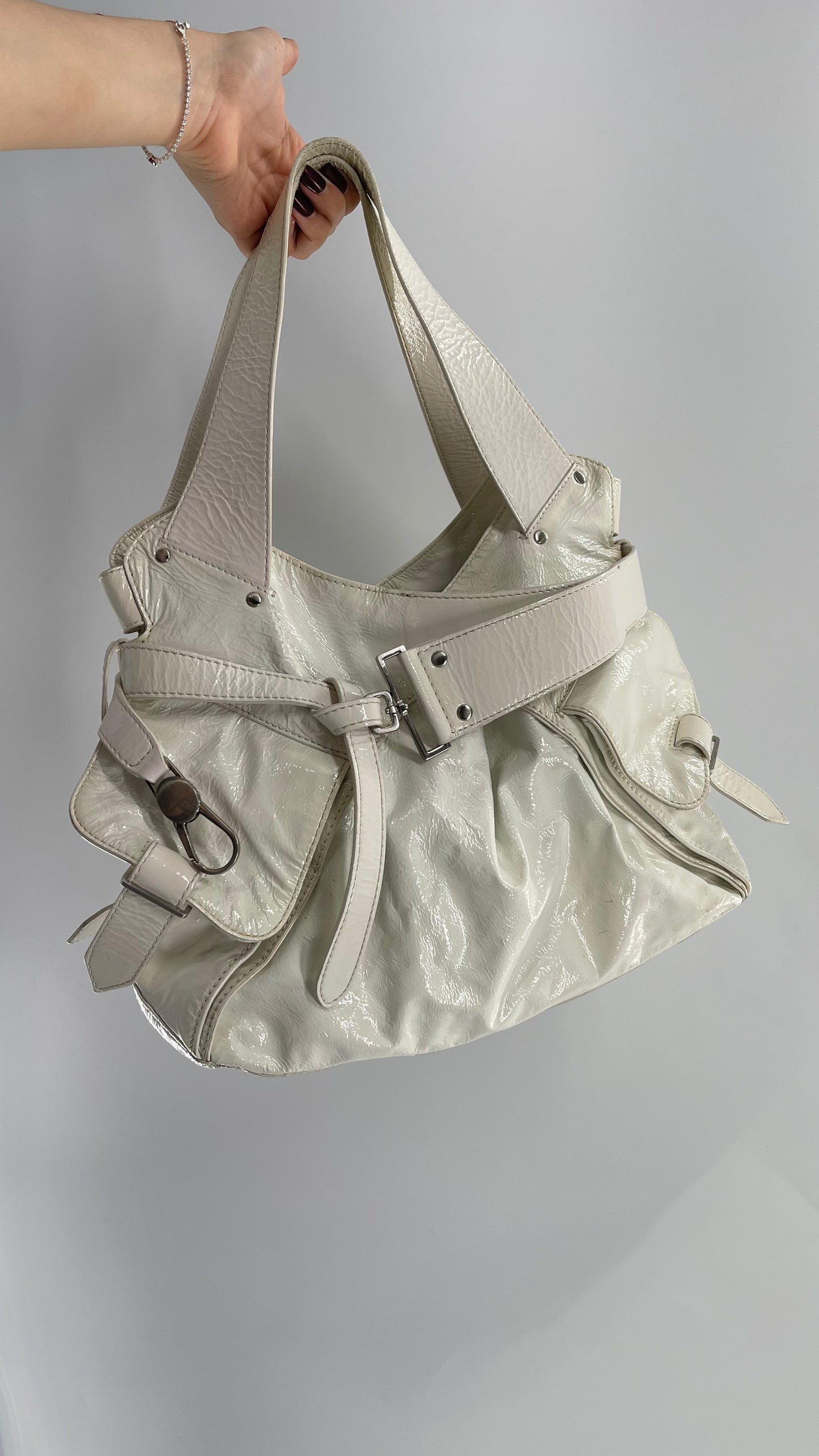 Vintage 1990s White Buckle Bag