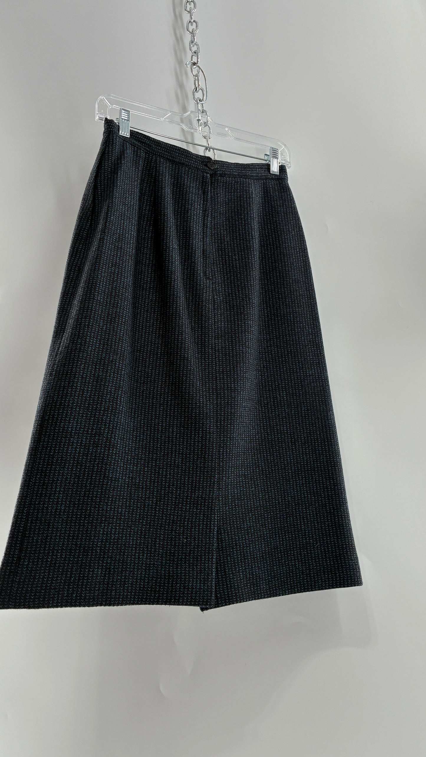 Vintage CHRISTIAN DIOR Navy Woven Maxi Skirt and Oversized Lapel Style Blazer with Padded Shoulders (8)