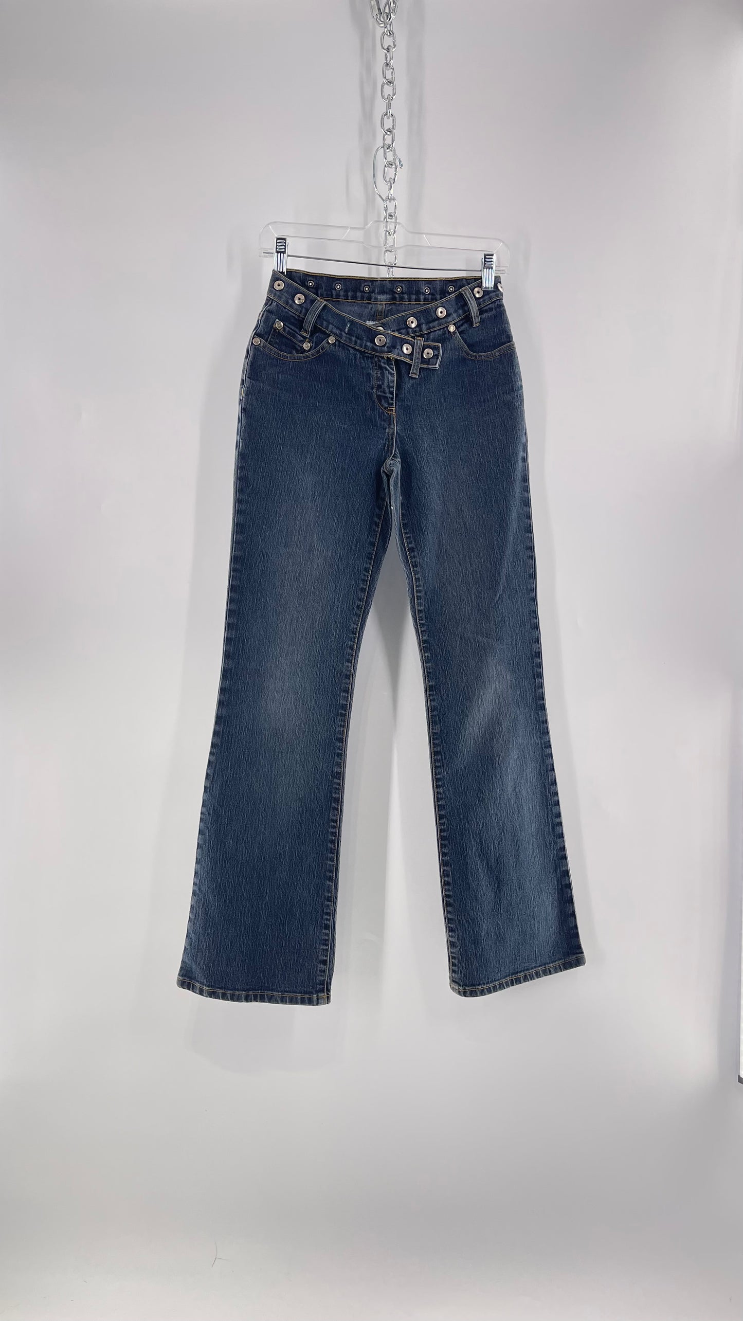 Vintage No Boundaries Grayed Jean Kickflares with Silver Metal Studded Waistline (3)