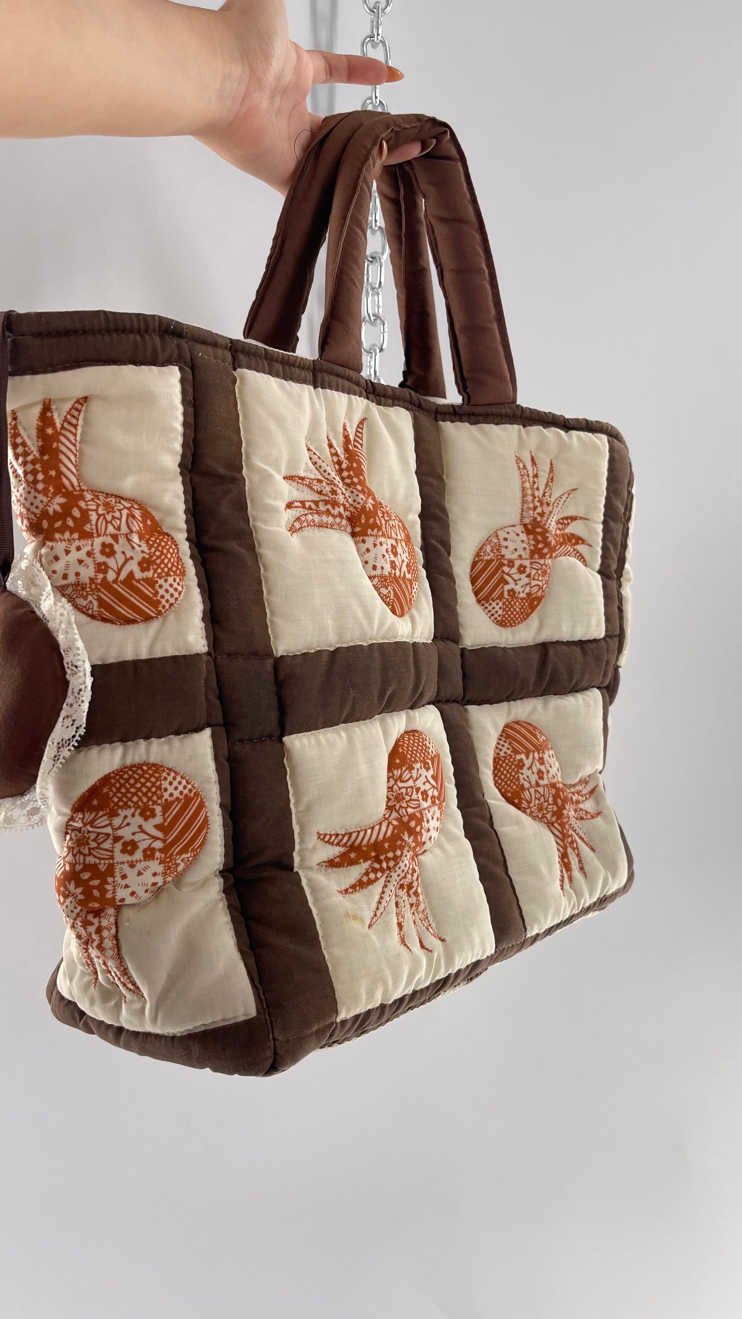 Vintage Patchwork Brown/Orange/Beige Handmade Quilted Tote