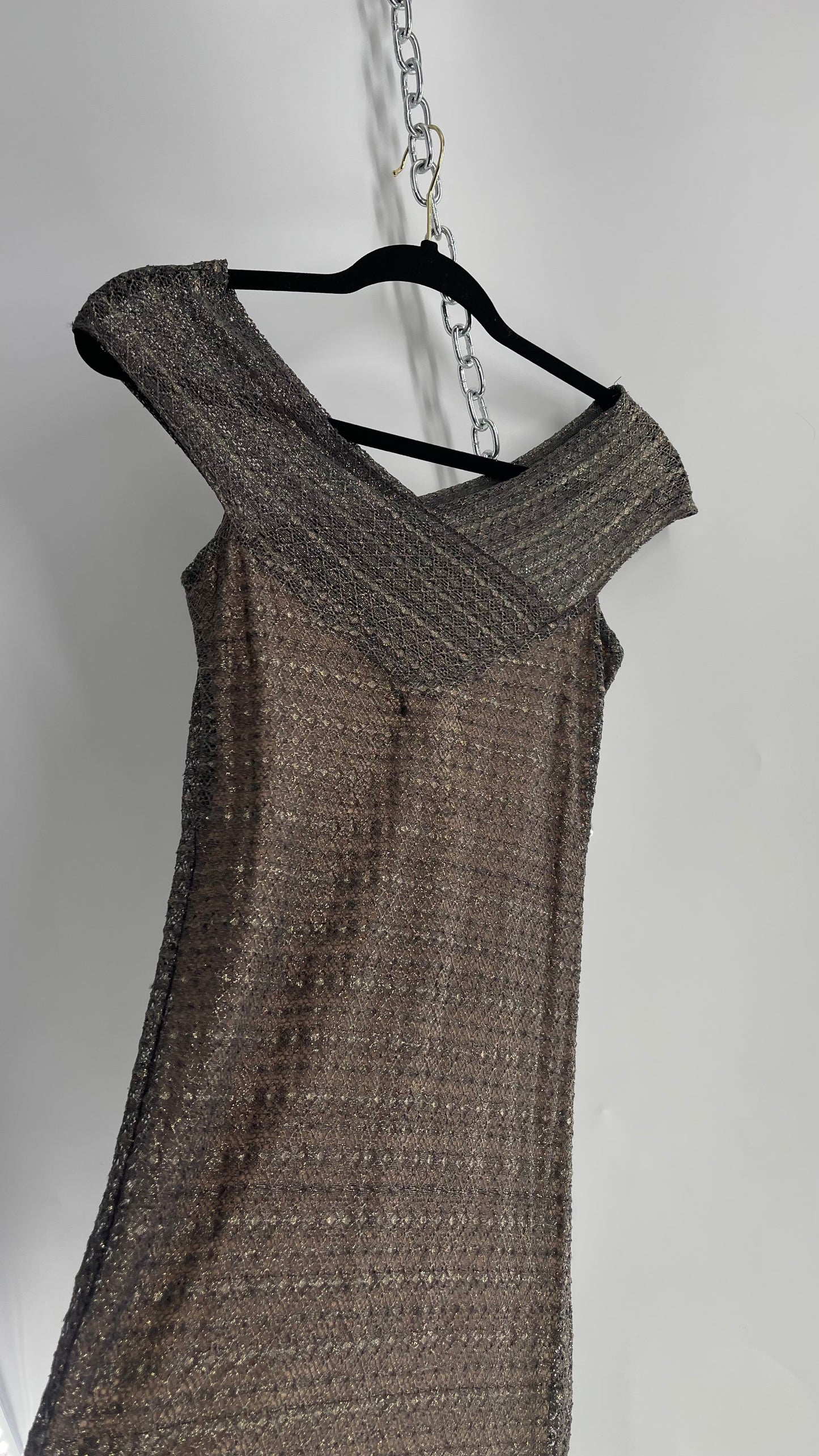Nightcap Clothing X Free People Off the Shoulder Metallic Tinsel Lace Dress (XS)