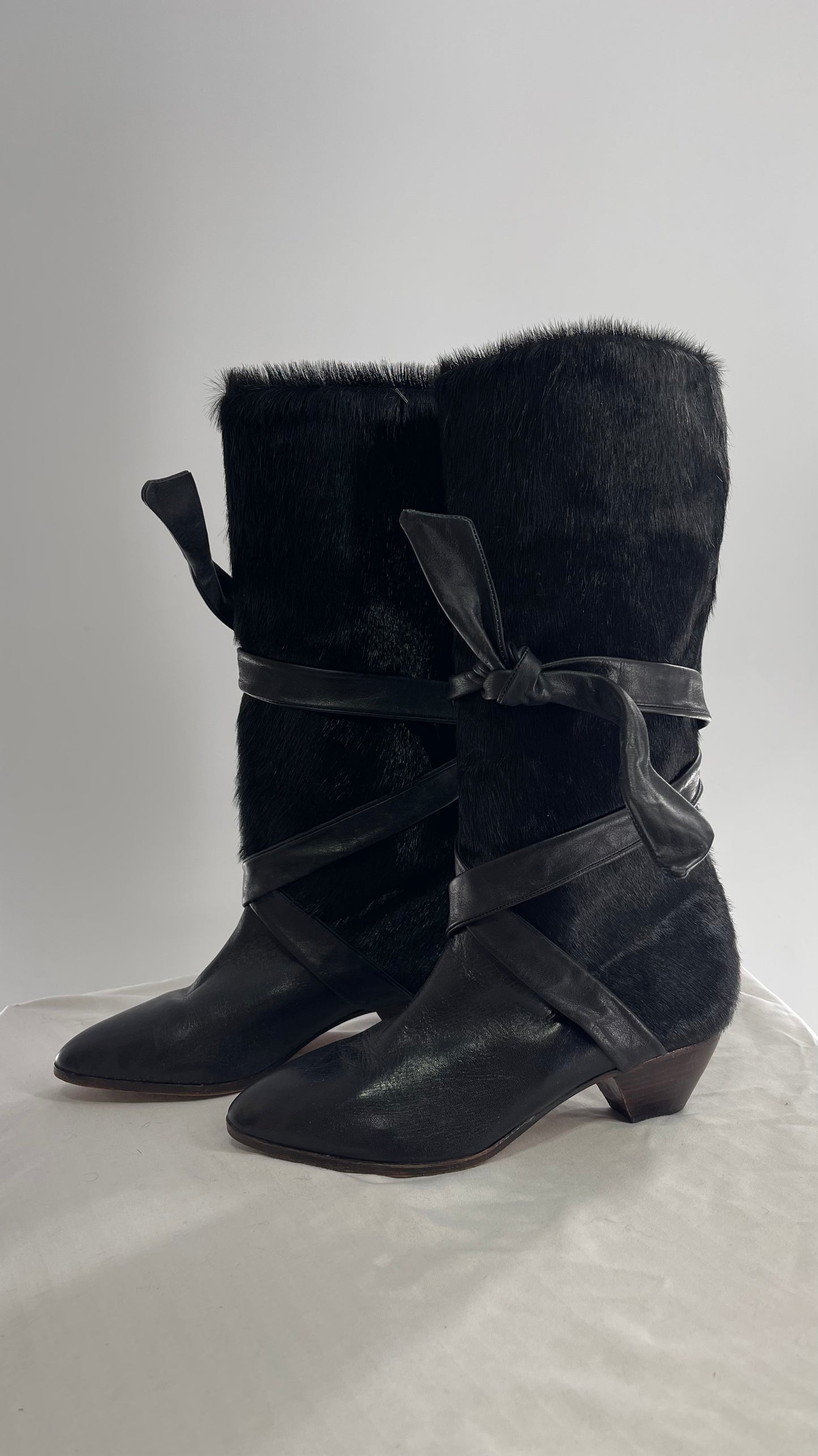 Vintage Nickels Black Italian Fur Boot with Leather Straps (7)