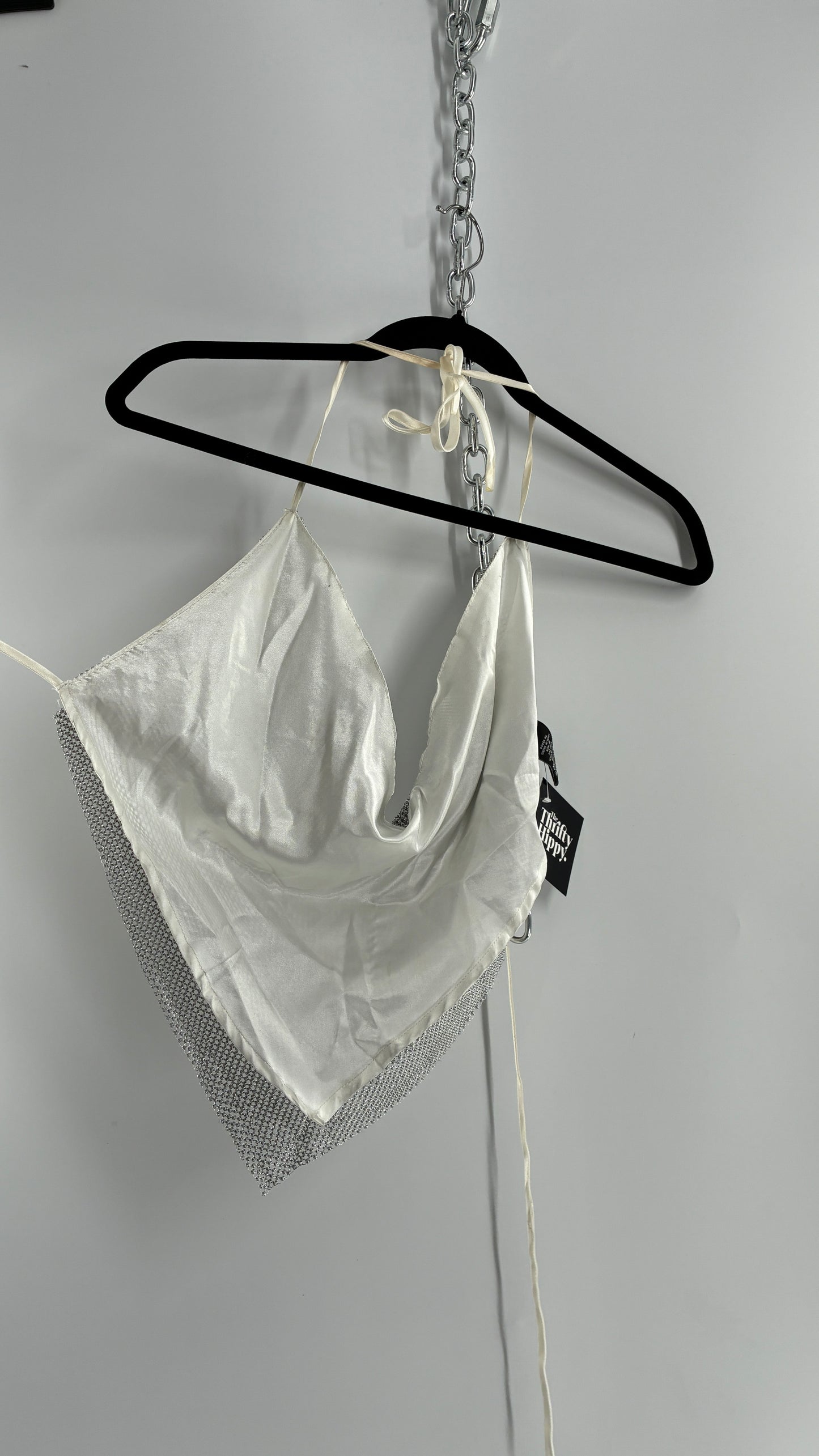 Vintage SPOON Jeans Crystal Mesh Satin Lined Backless Halter (Large)