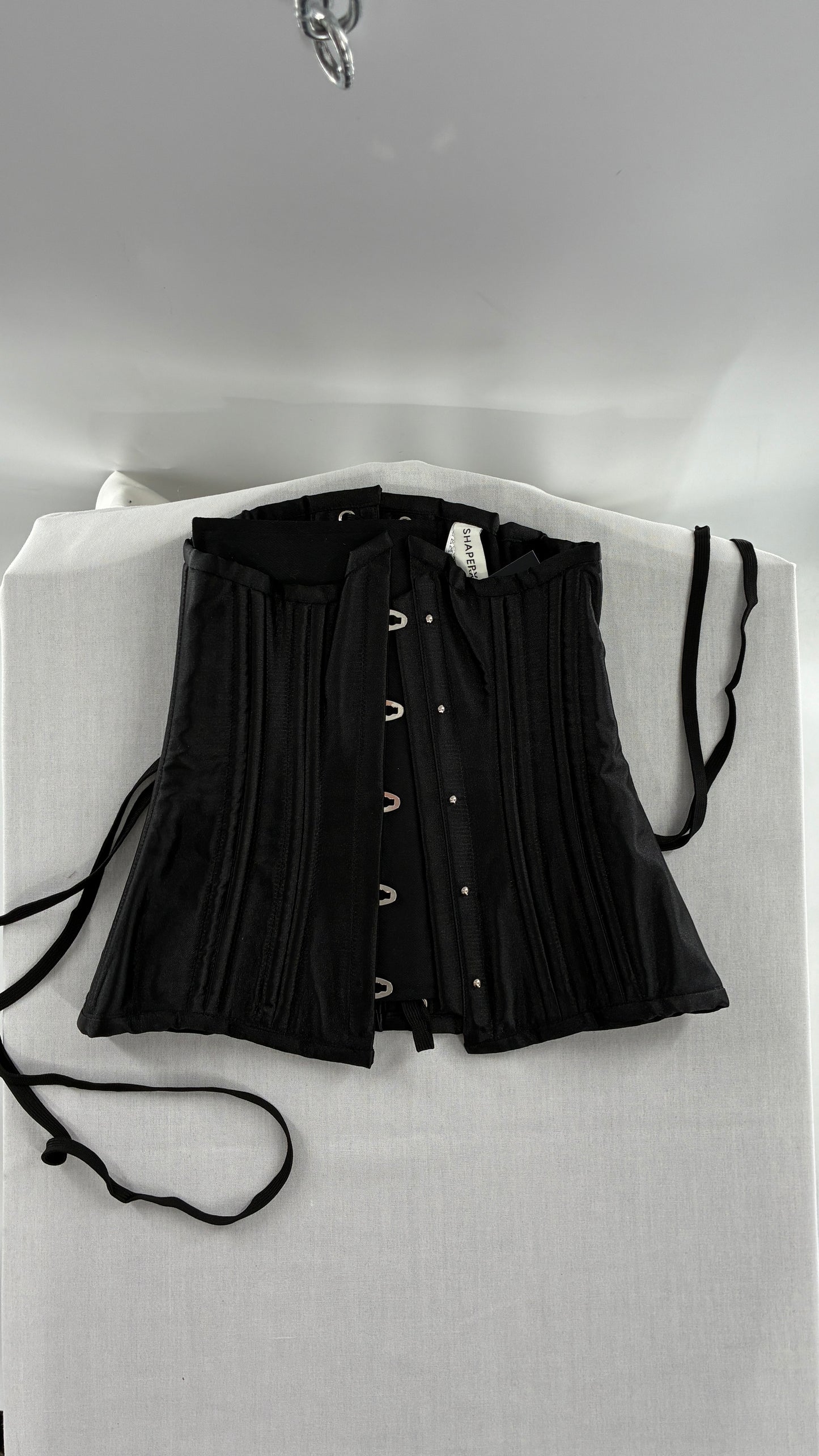 Vintage SHAPERX Black Satin Heavy Duty Ribbed Corset (XS)