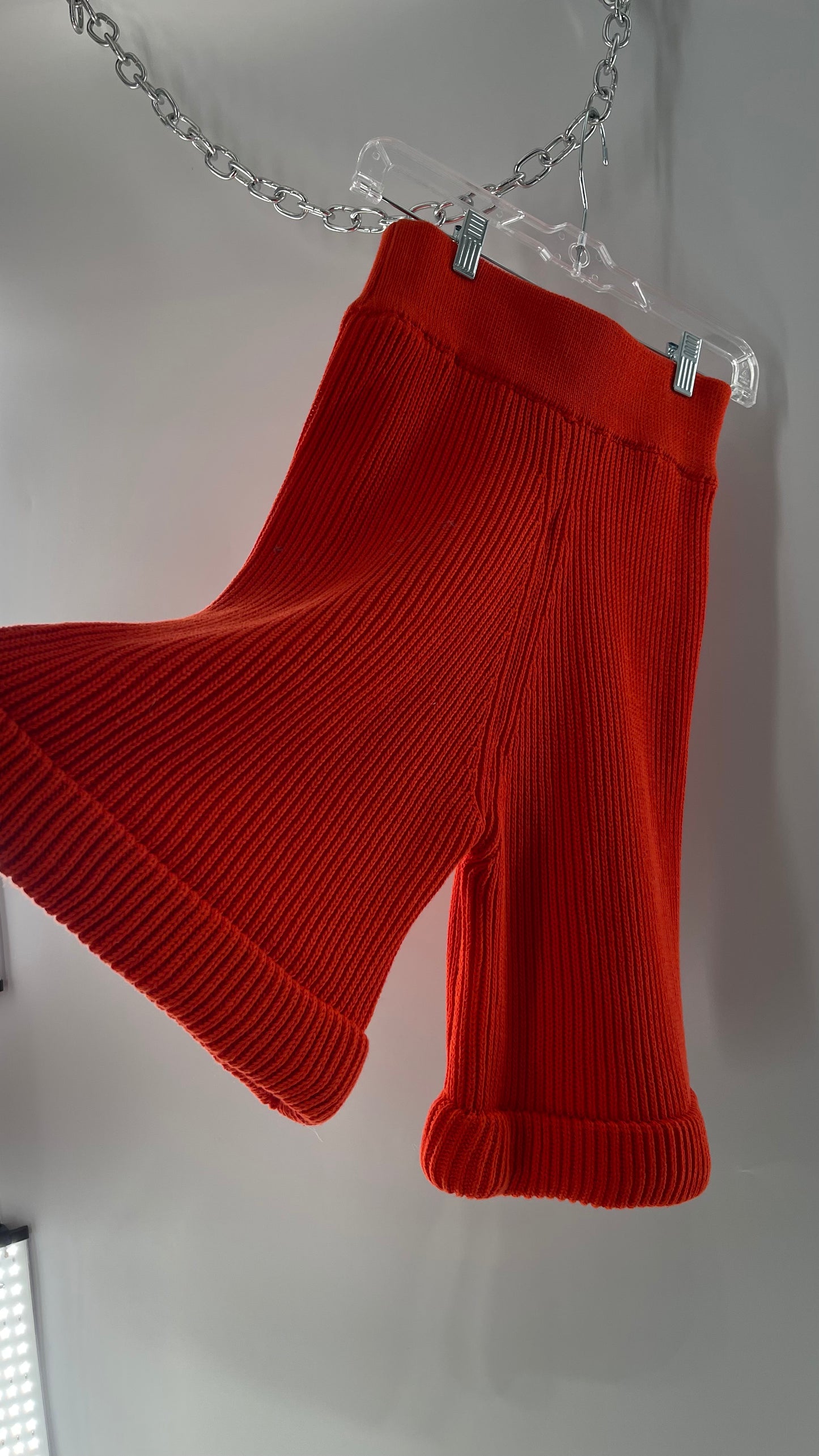 Free People Orange Red Thick Knit Cartoon High Waist Flare Shorts (XS)