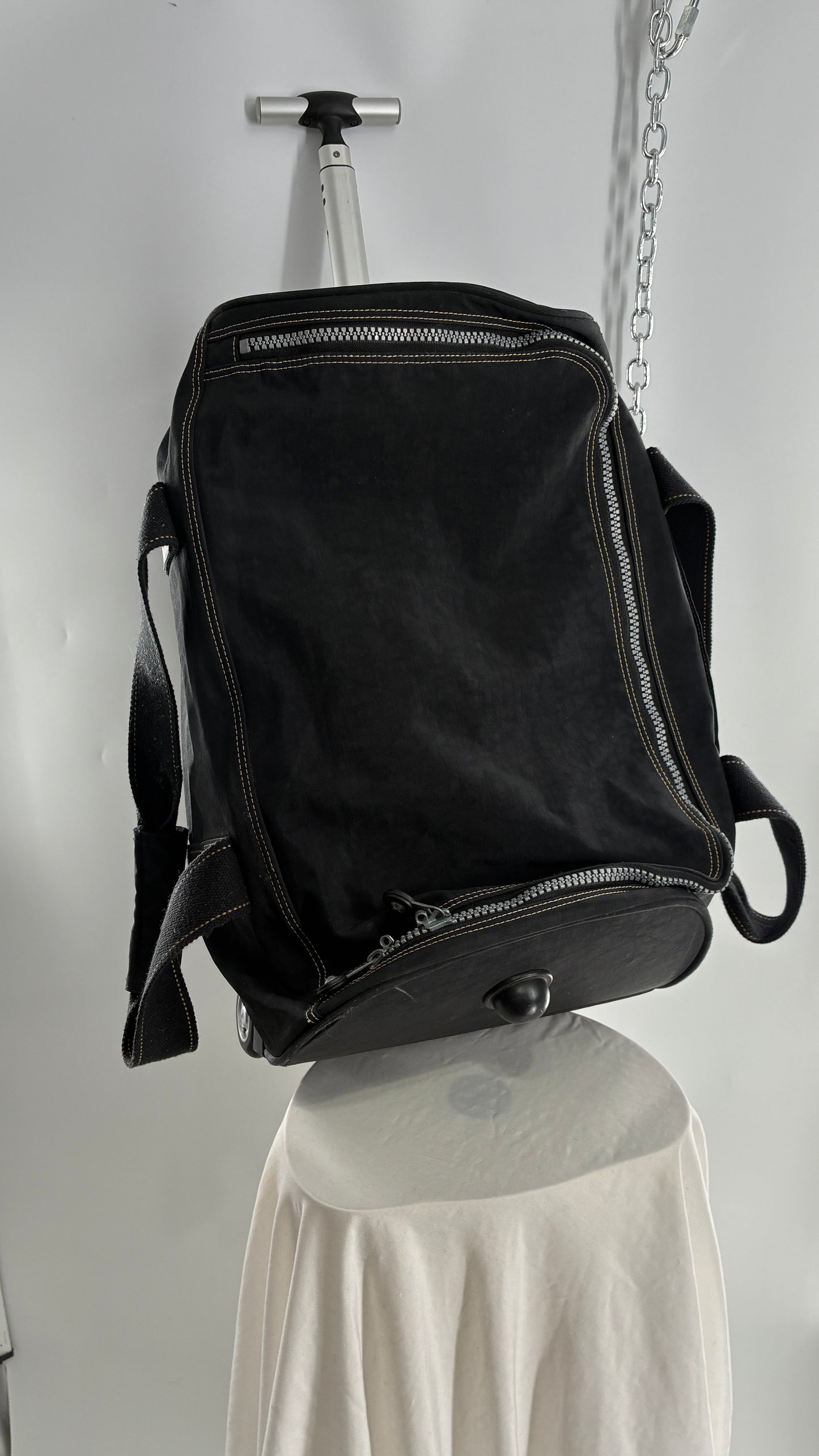 Vintage KIPLING Black Rolling Luggage Duffle Bag Suitcase with Extendable Handle
