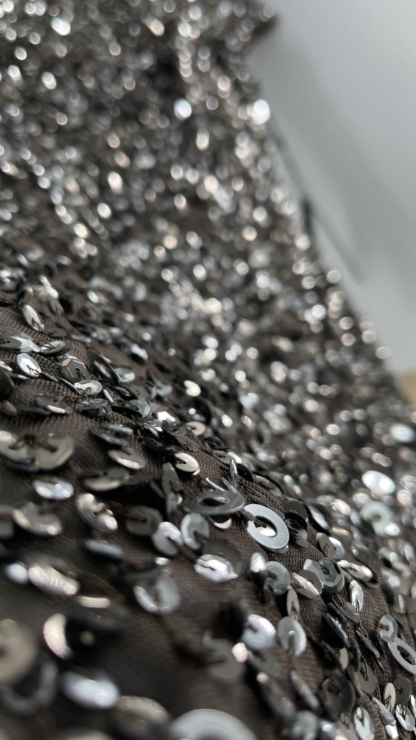 Adriana Papell Grey/Silver Short Sleeve Mini Dress Covered in Beads and Sequins (6)