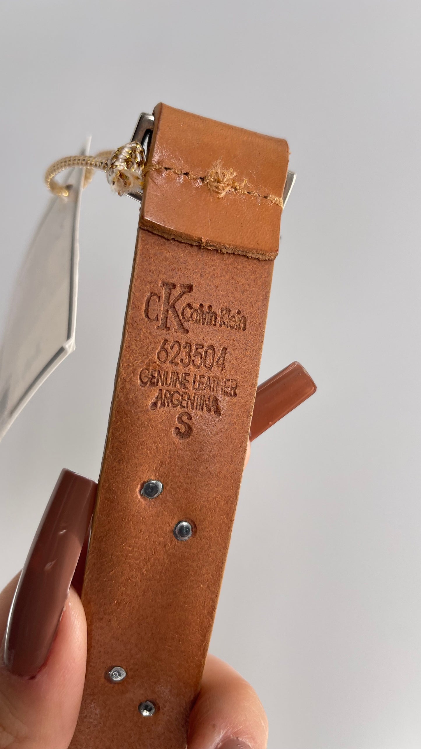 Vintage Calvin Klein Engraved Buckle, Woven Leather Rodeo Belt (Small)