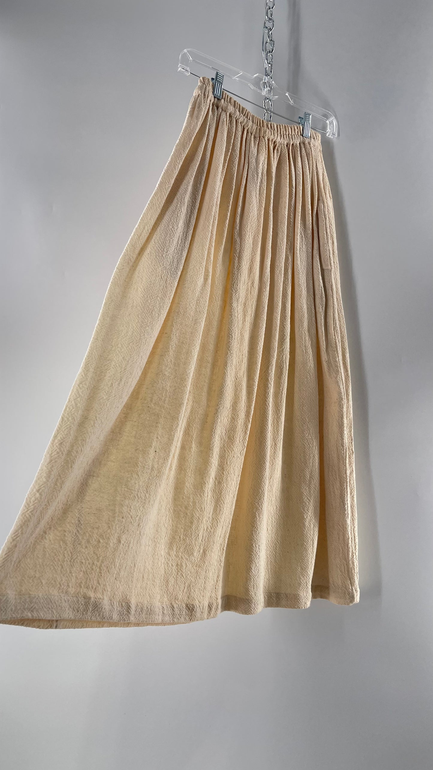 Vintage 1970s SANGAM Imports 100% Cotton White Maxi Skirt Made in India (Medium)