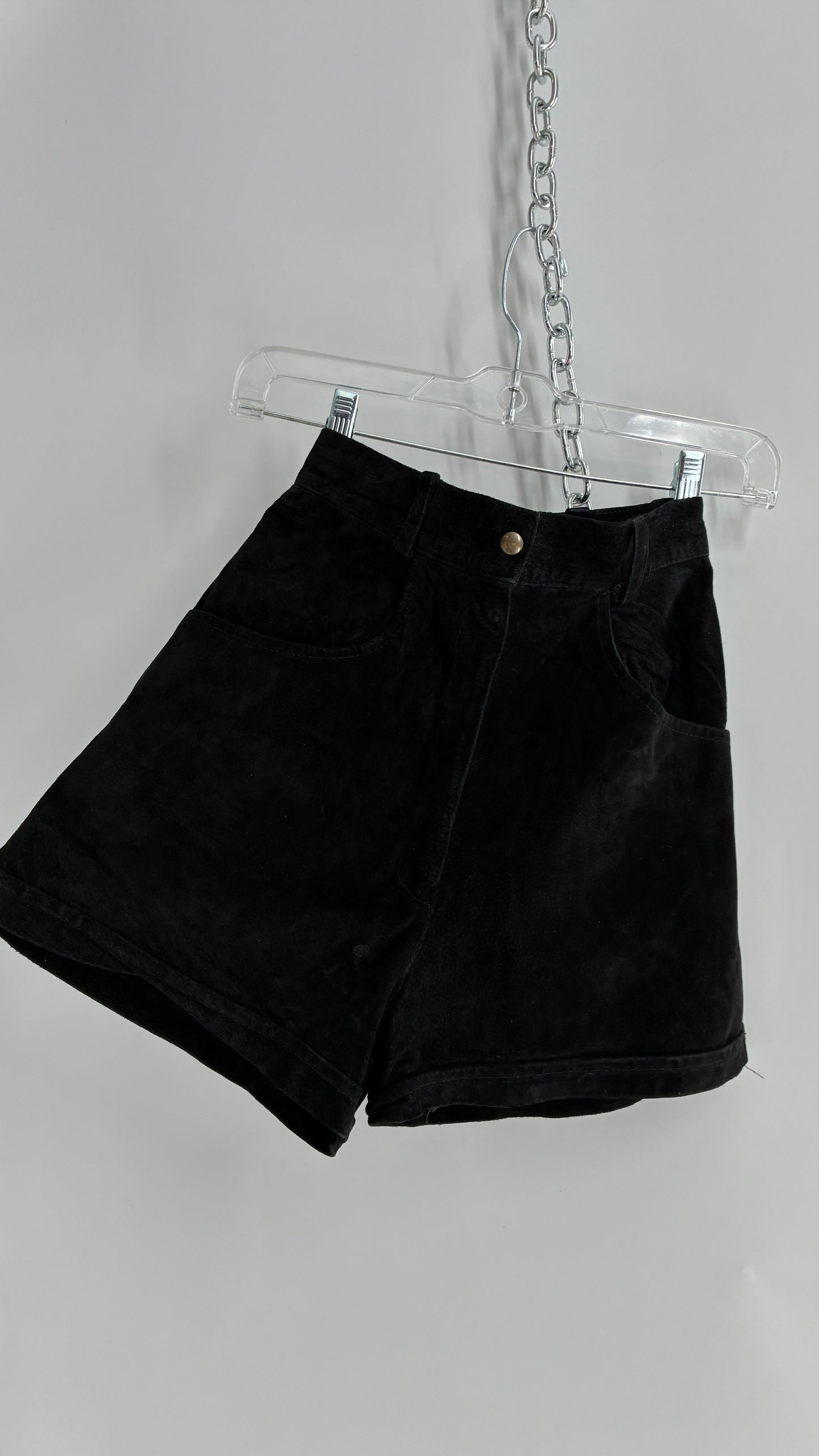 Vintage NEVADA BLUE Black Genuine Suede High Waisted Shorts (XS)