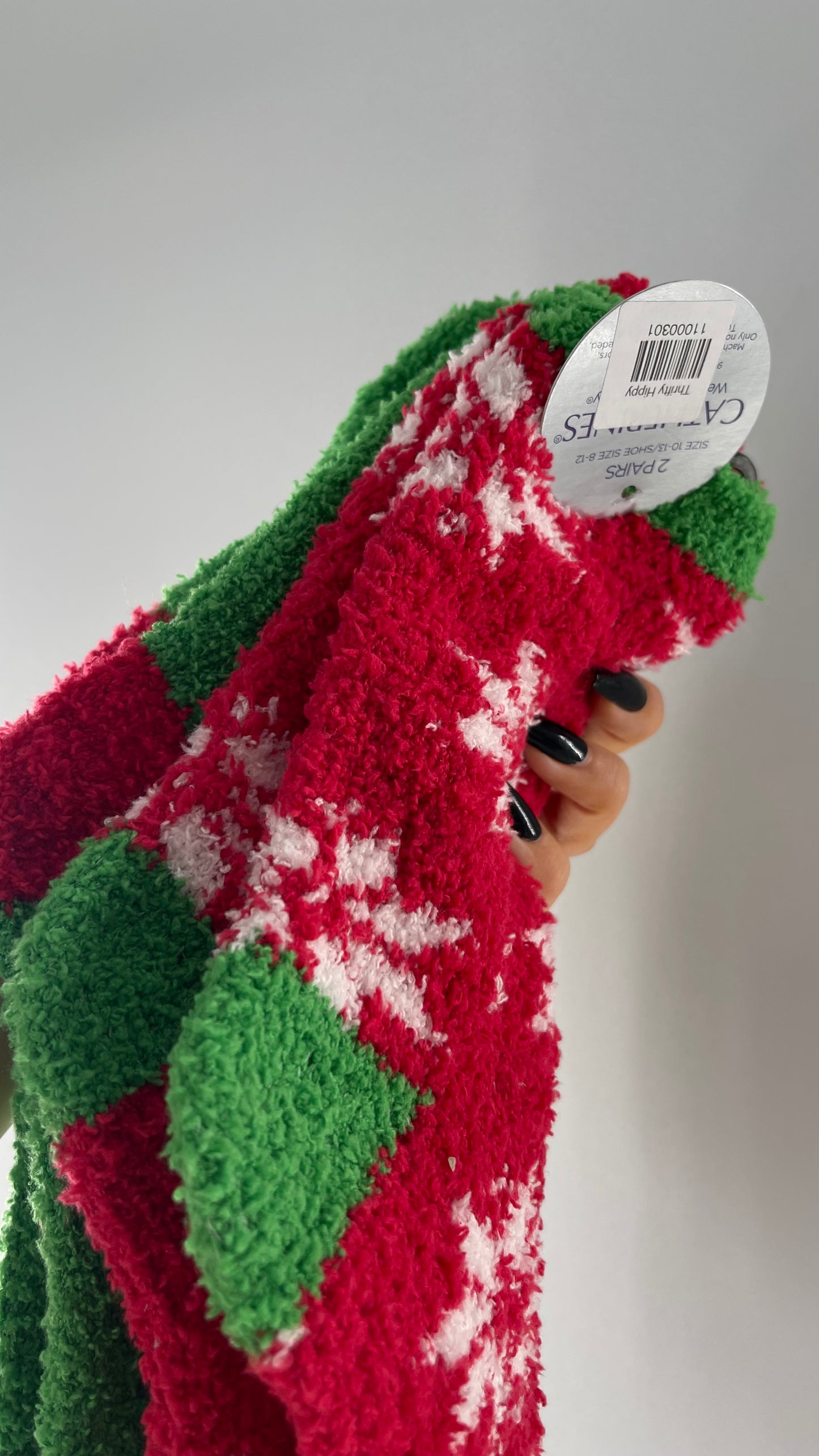 Festive Fuzzy Christmas Color Block Red Green Socks (Sz 8-12)
