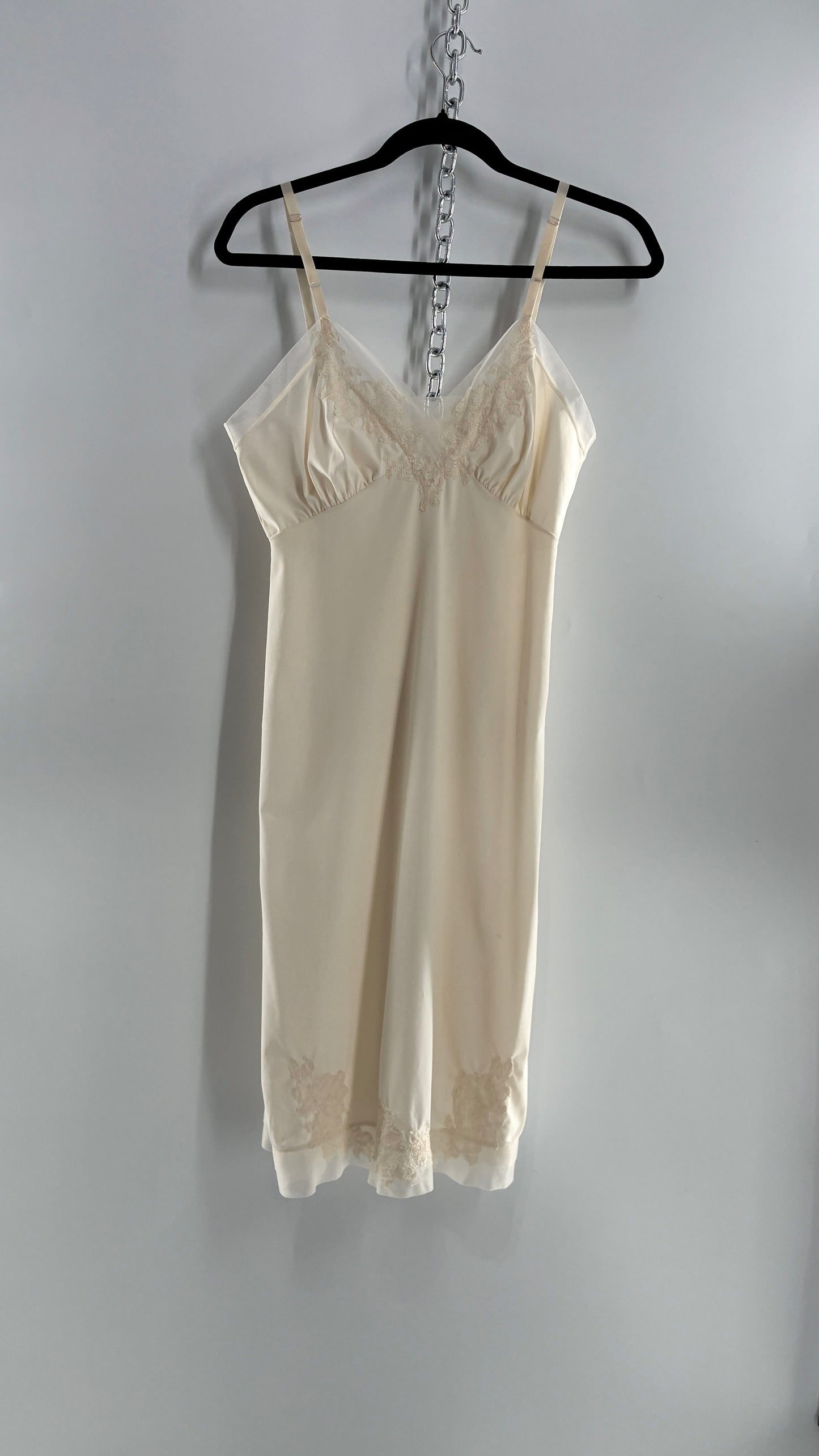 Vintage Van Raalte Suavette Nylon Slip Dress with Pleated, Embroidered Bust (S/34)