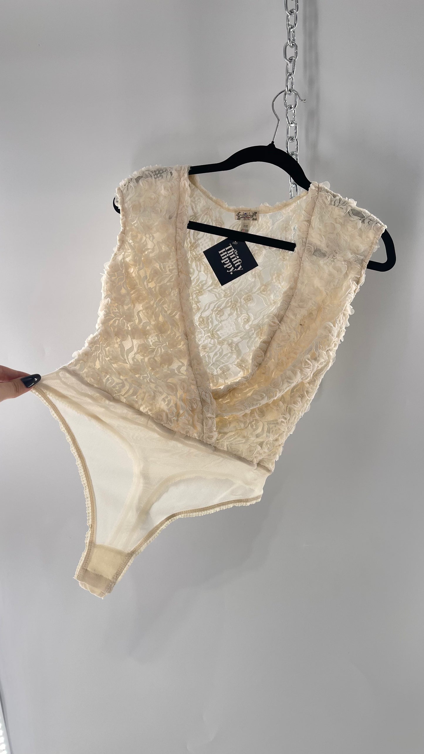 Intimately Free People White Shirt Sleeve Rosette Bodysuit (Small)