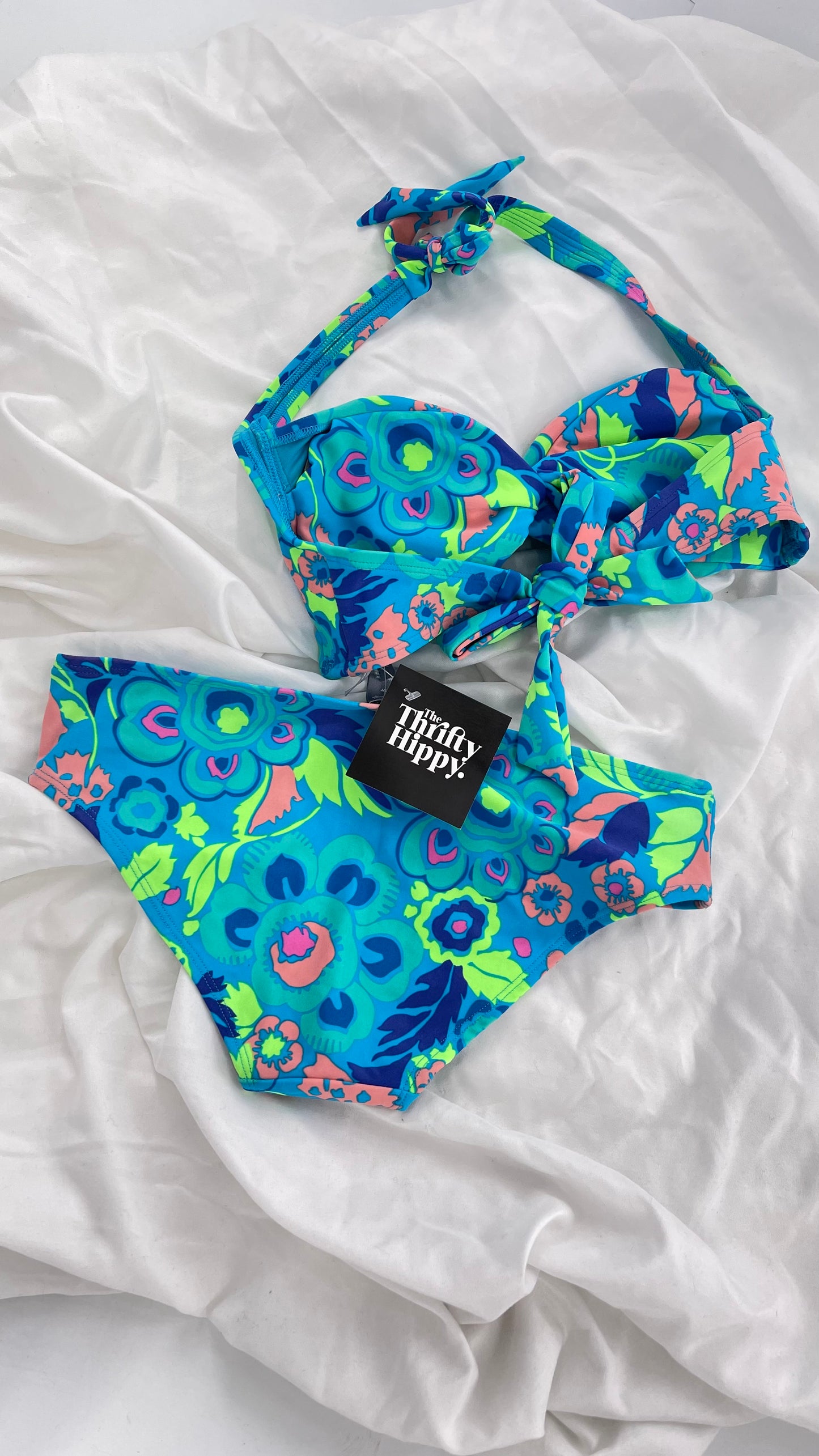 AERIE Blue Paisley Swim Set with Tags Attached (M Top S Bottoms)