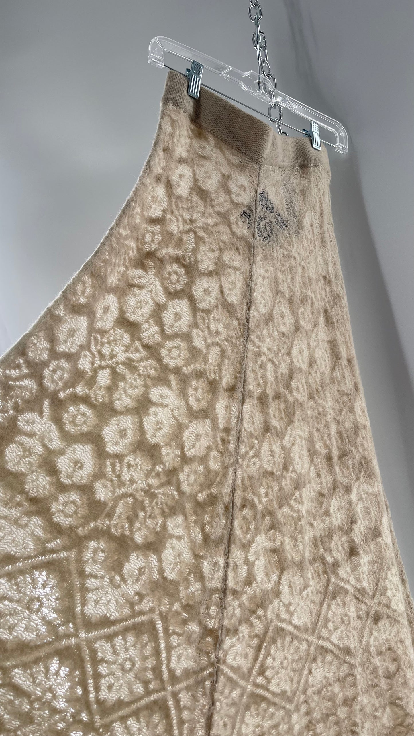 ZARA Open Knit Patterned Slightly Translucent Oatmeal Skirt (Small)