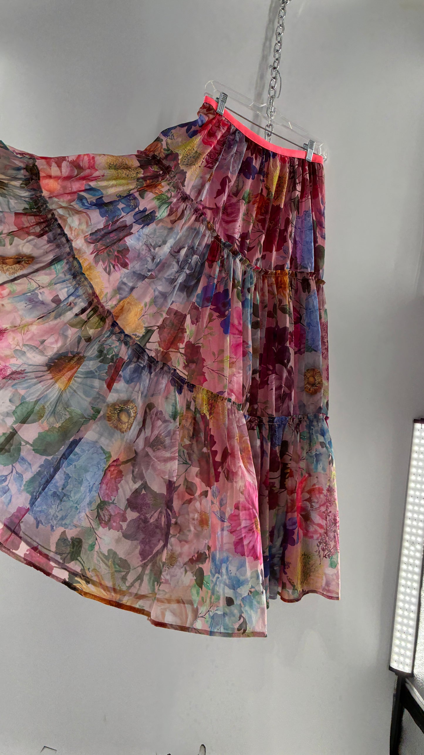 Handmade Floral Overlay Tiered Voluminous Skirt (Medium)