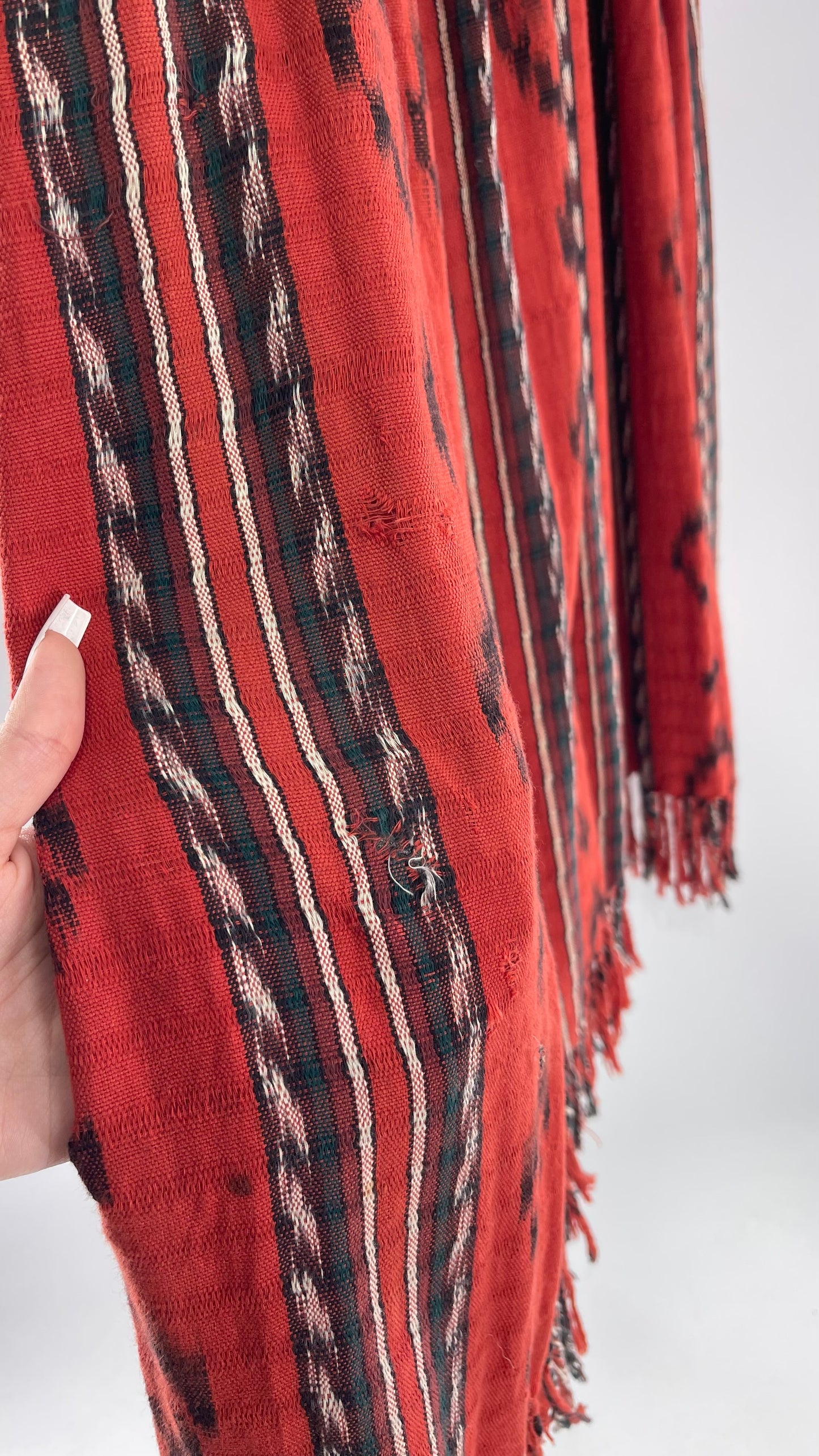 Vintage 100% Cotton Hand Woven Moon Weaver Burnt Orange Dessert Skirt  with Fringe (M/L)