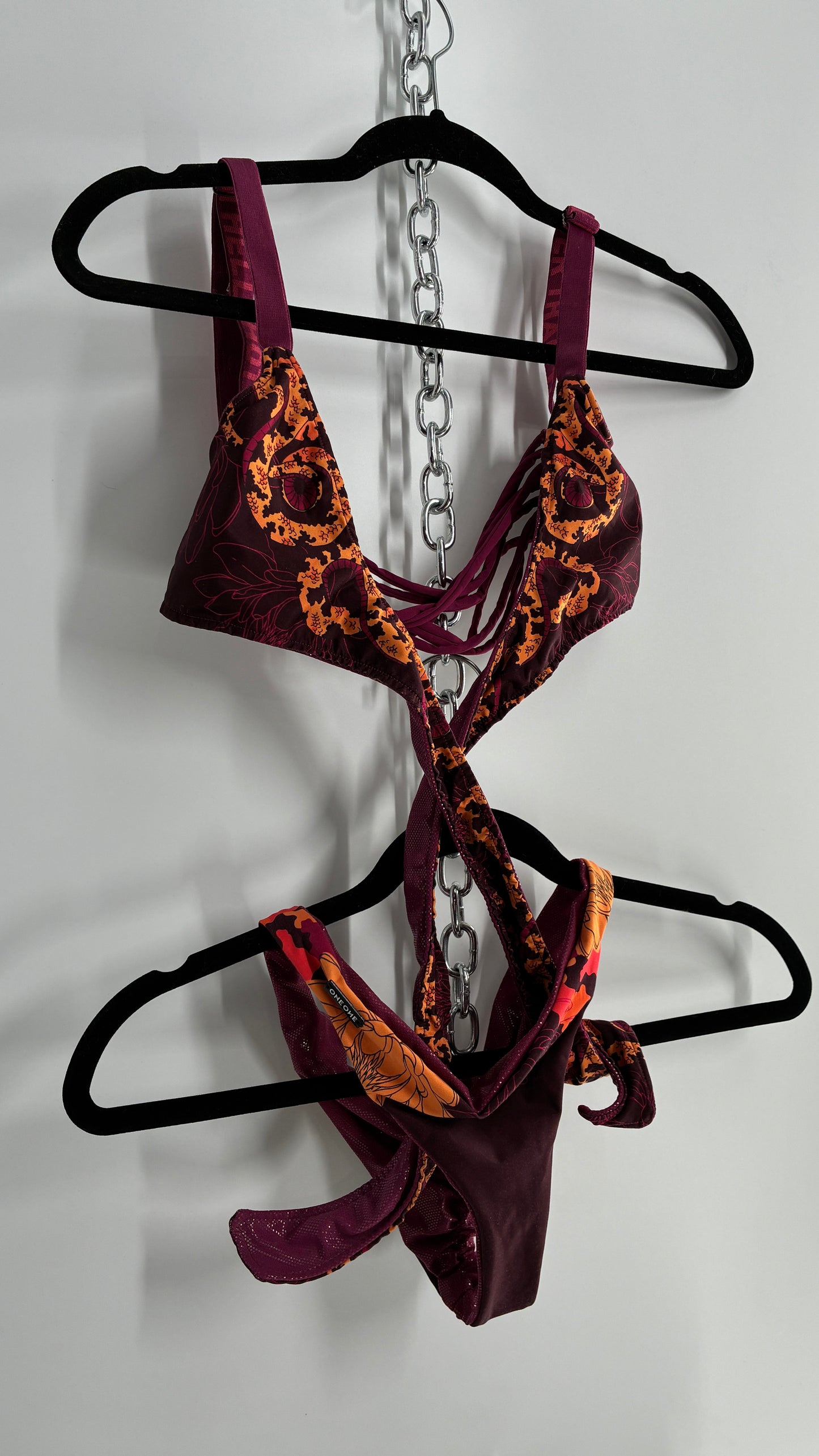 Vintage ONEONE Reversible Dragon, Sequin Ruched Tanga, Tie Around Swim Suit (Small)