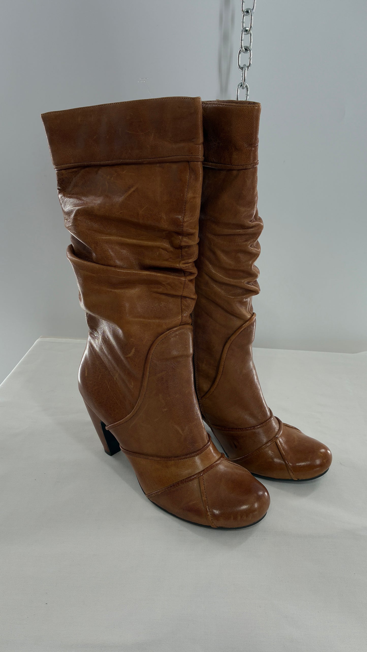 MIZ MOOZ Brown Leather Stacked Round Toe Boot (10)