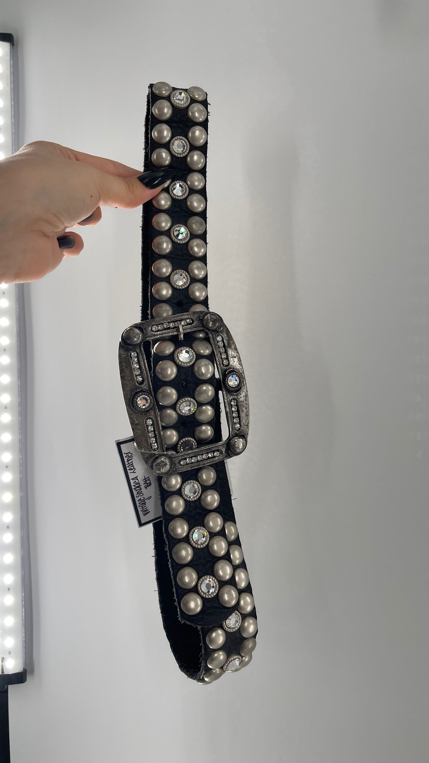 Vintage NEW Swarovski Crystal Iconic Cowboy Belt with Studded Leather Detailing (Small)