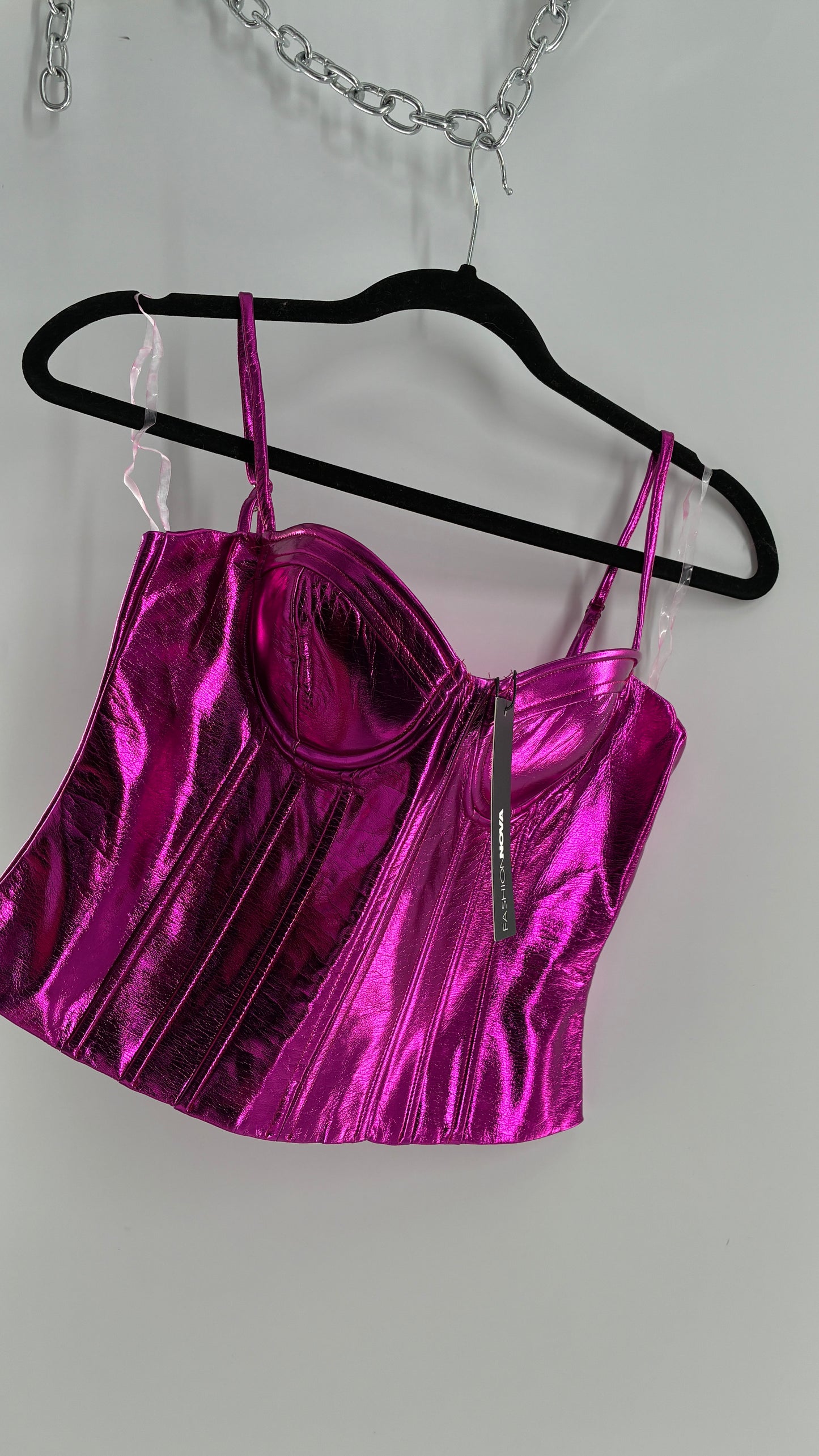 Fashion Nova Metallic Fuchsia Purple Corset with Tags Attached (Medium)