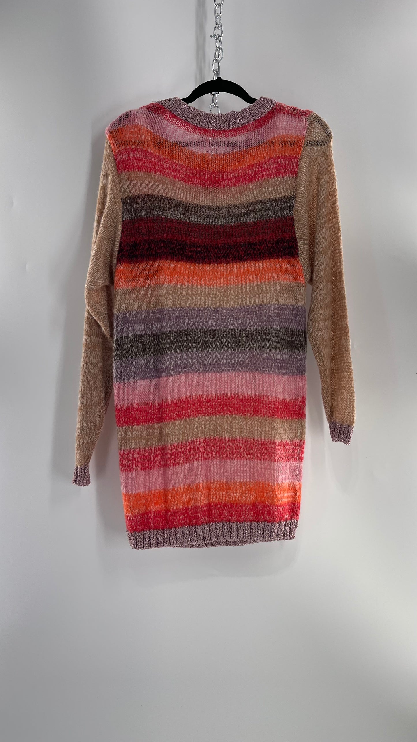 Free People Striped Sweater with Glitter Knit Cuffs and Collar (XS)