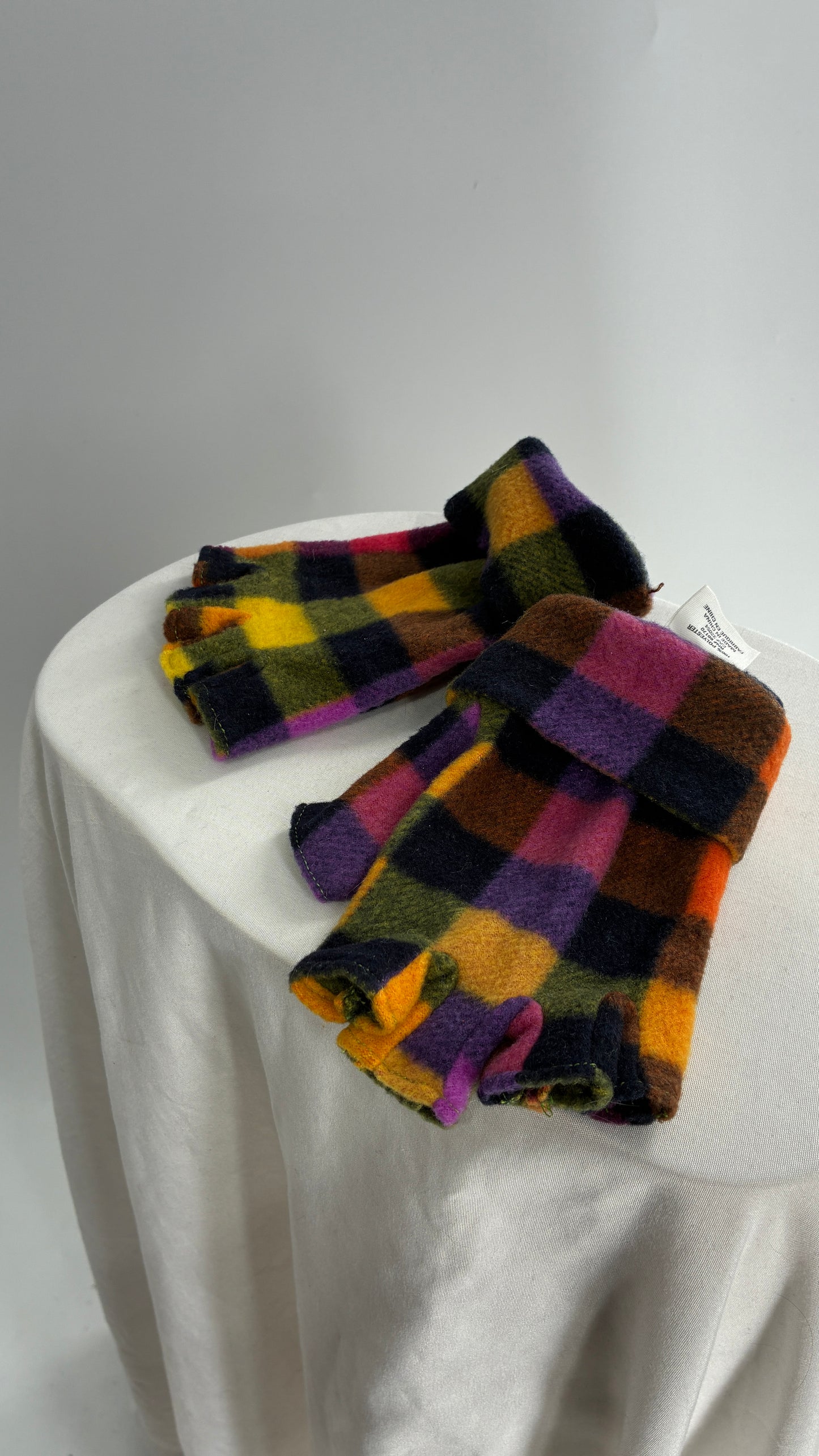 Colorful Flannel Plaid Fingerless Gloves