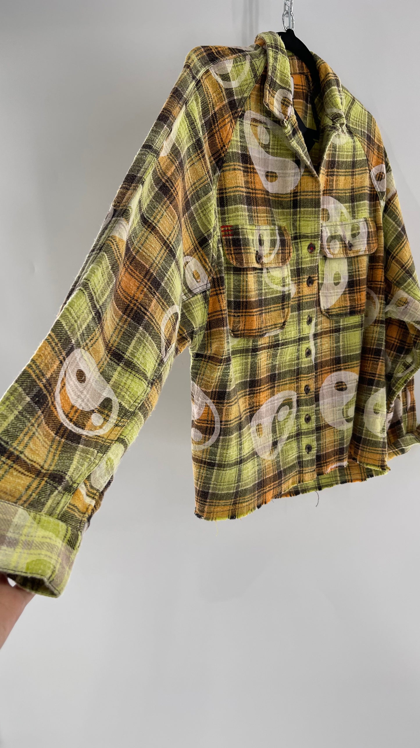 BDG Urban Outfitters Thick Lime Green/Orange Yin and Yang Flannel (XS)
