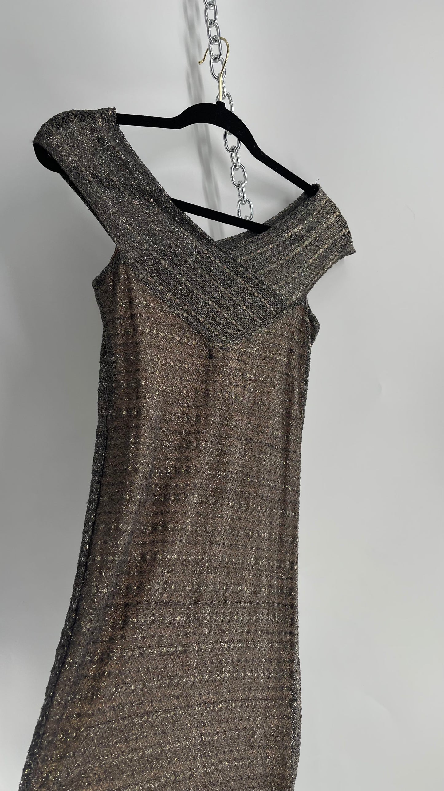 Nightcap Clothing X Free People Off the Shoulder Metallic Tinsel Lace Dress (XS)