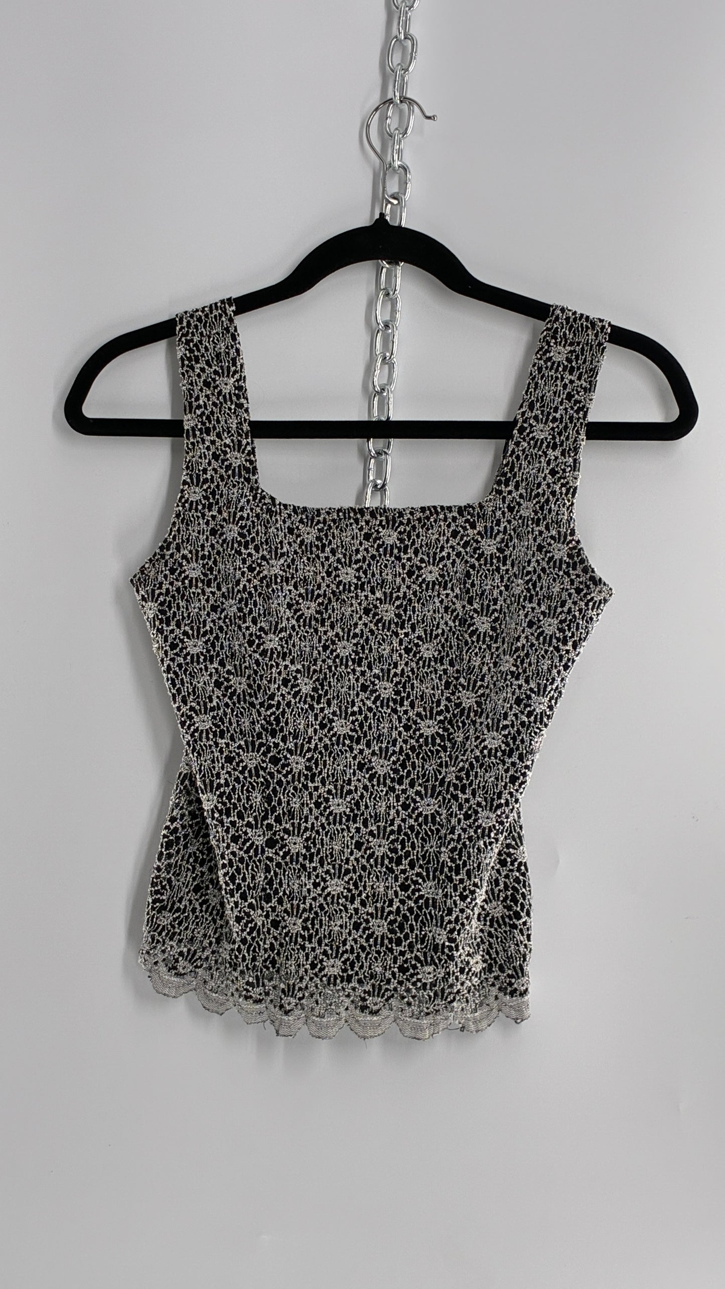 Vintage 1990s Black and White Lace Camisole (Small)