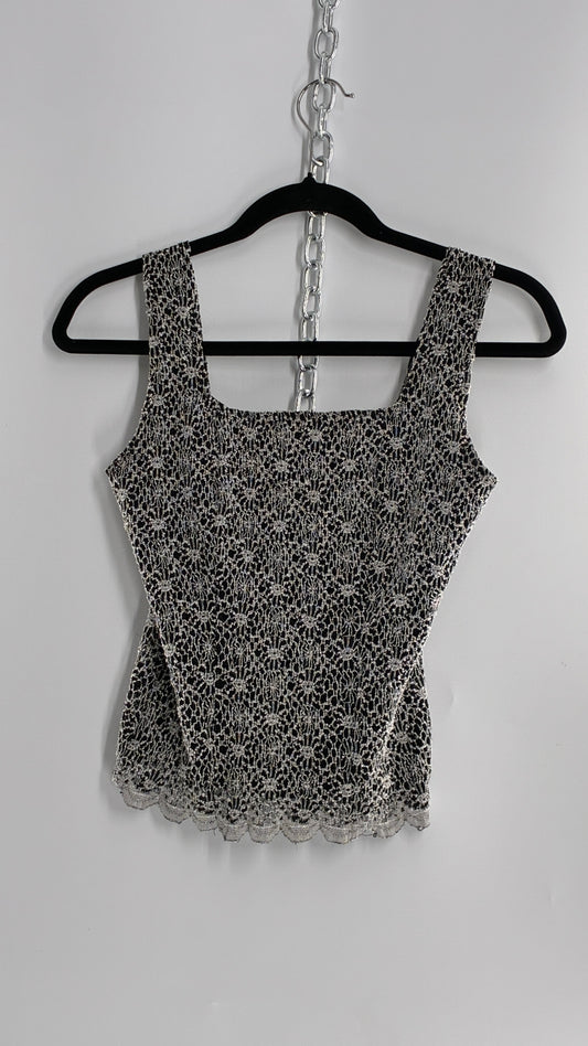 Vintage 1990s Black and White Lace Camisole (Small)