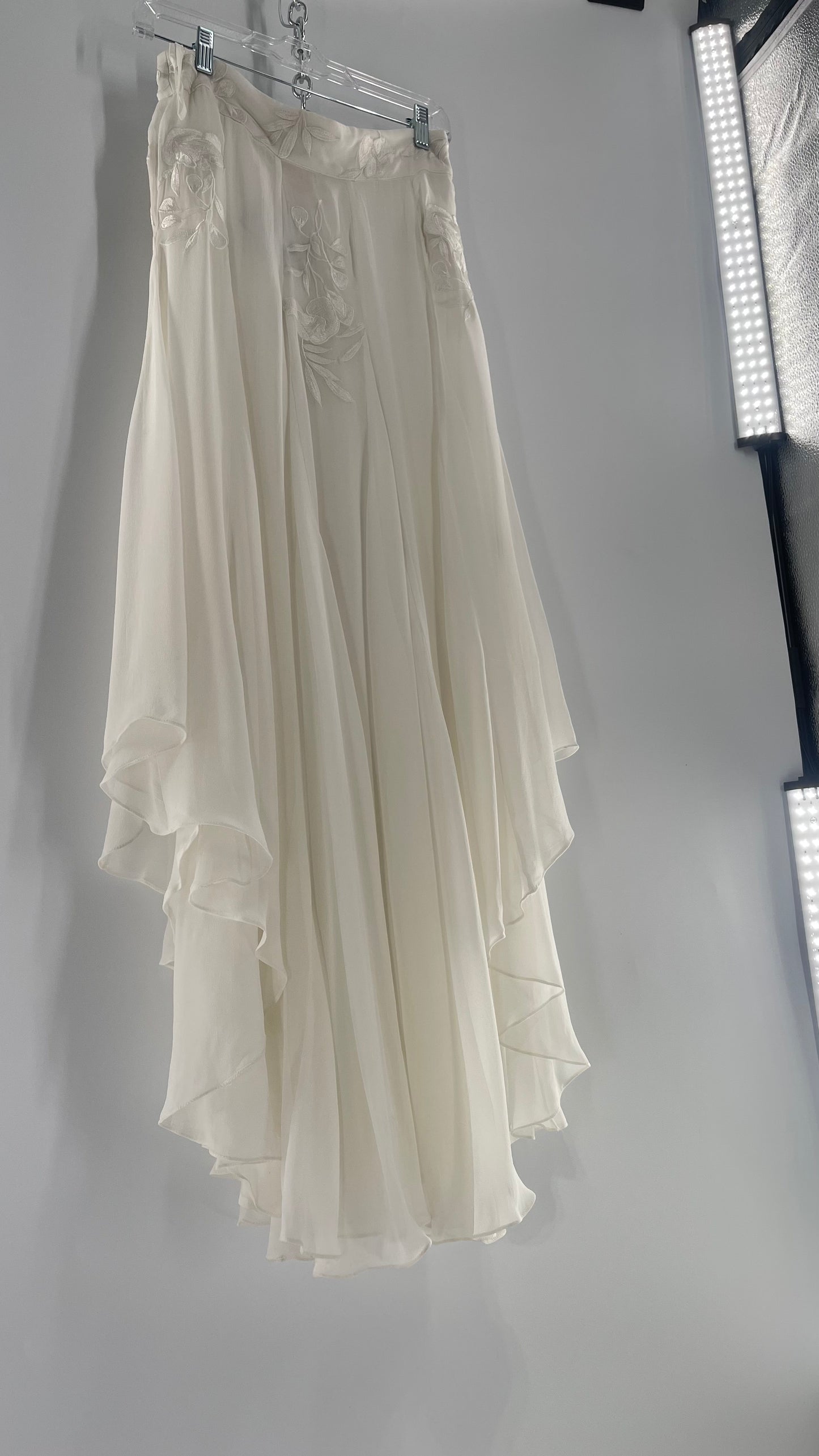 ROCOCO SAND White Hankerchief Hem Skirt with Embroidered Waistline (Medium)