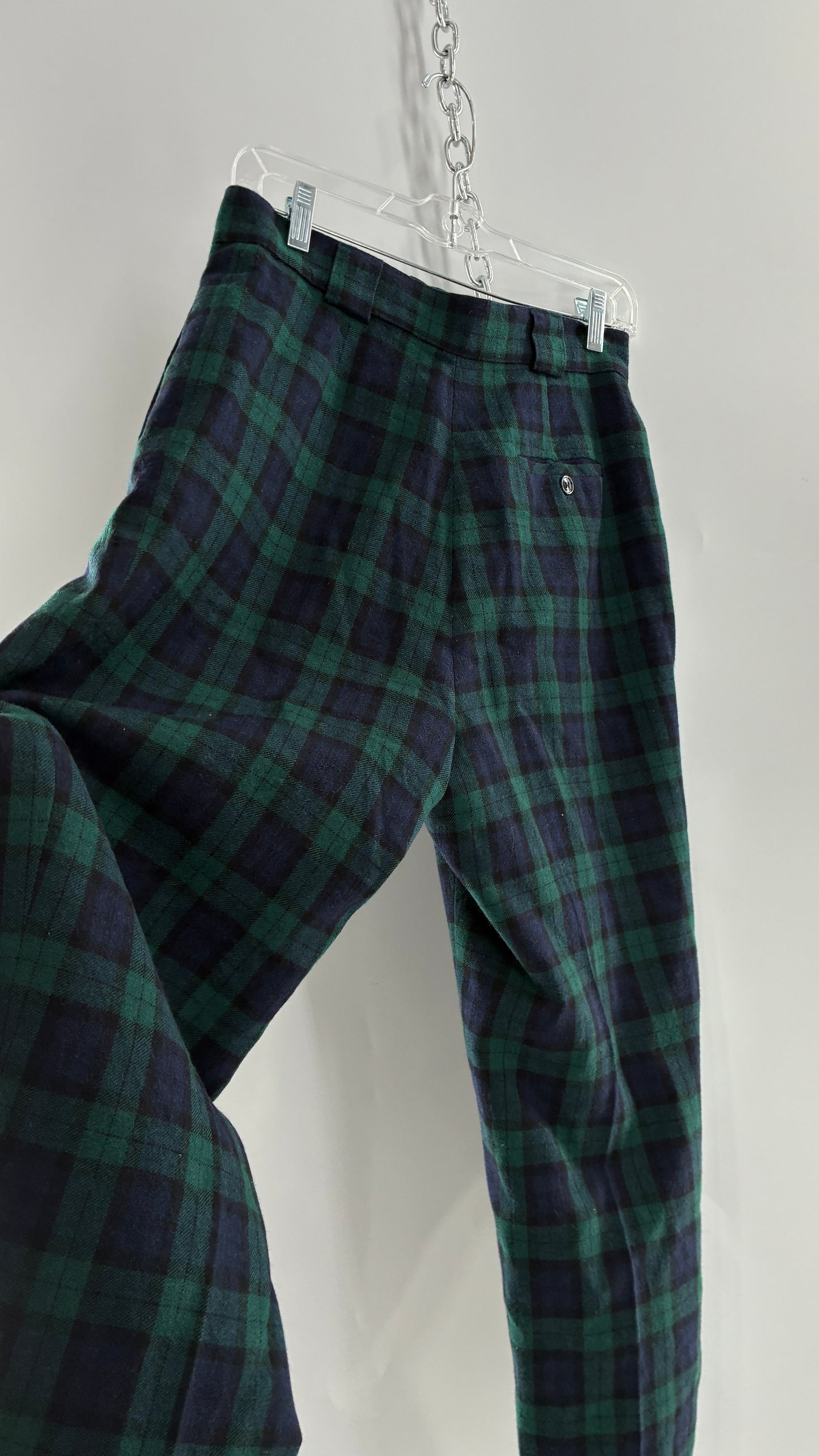 Vintage Collectible Gold by GIORGIO SANT’ANGELO 100% Wool Plaid Navy and Green Trouser (10)