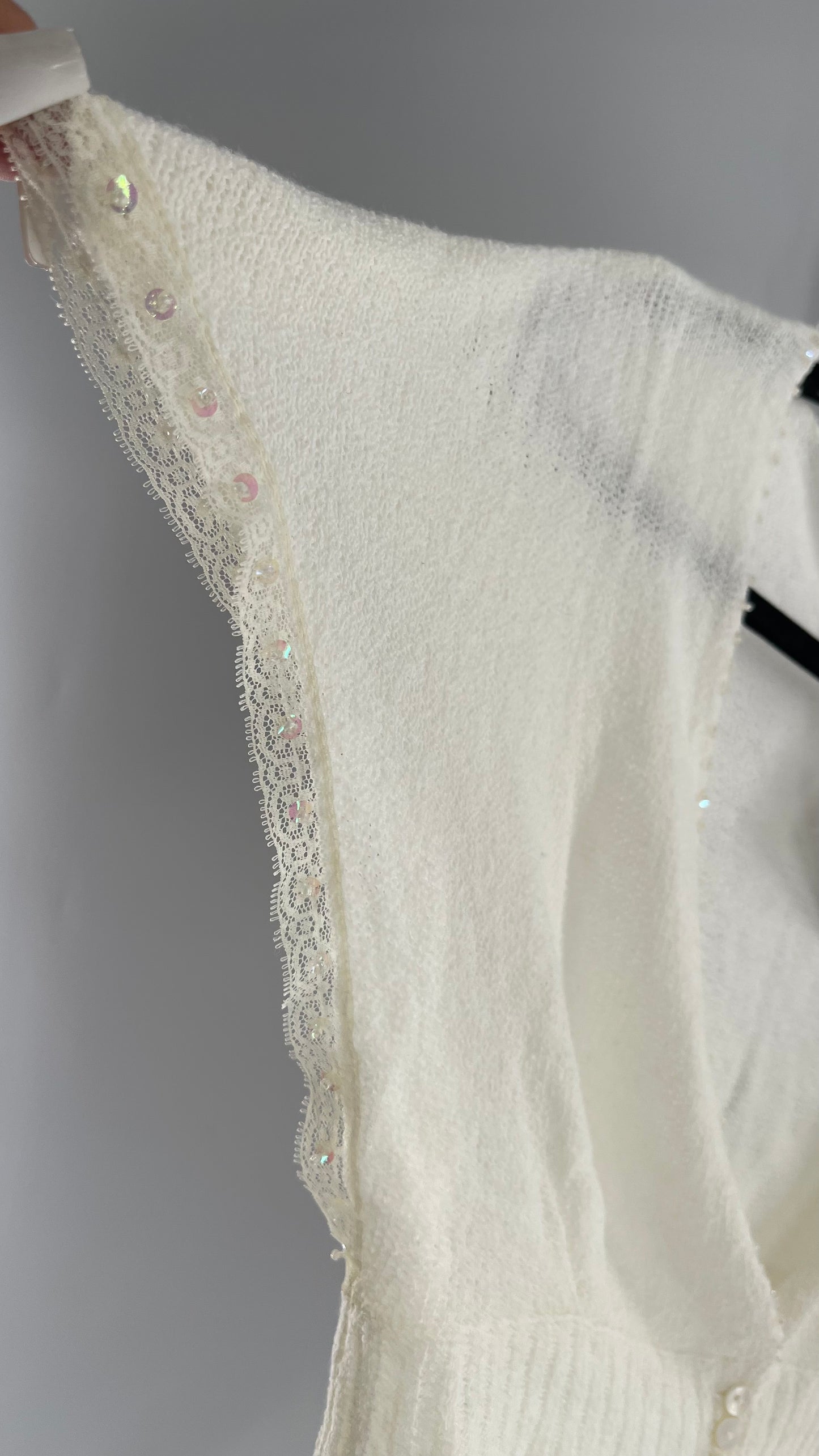 MIXIT VINTAGE White 100% Acrylic Cropped Shrug with Sequin and Button Detailing (Medium)